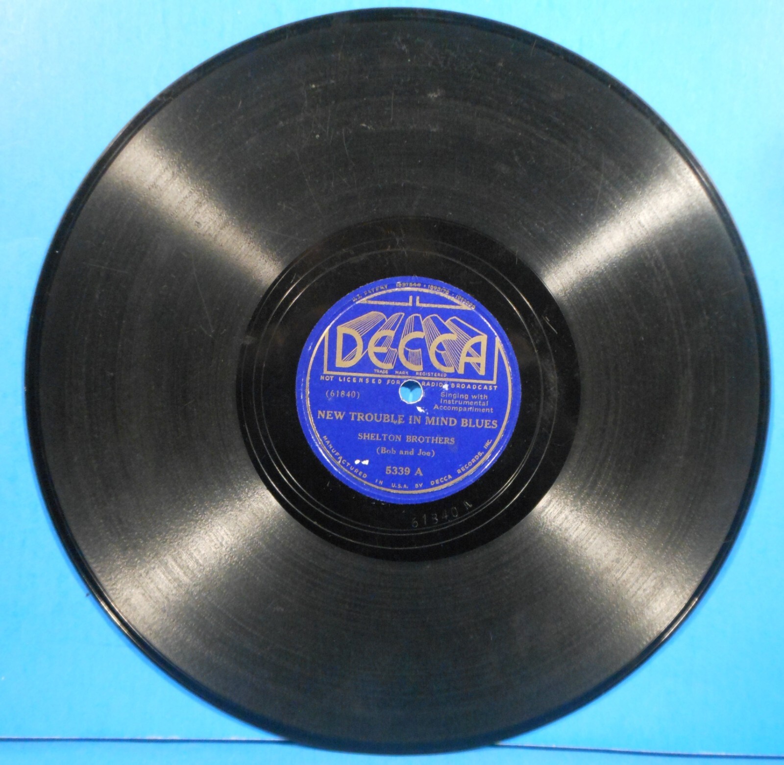 SHELTON BROTHERS NEW TROUBLE IN MIND BLUES 10″ 1937 PRE-WAR HILLBILLLY G+!!