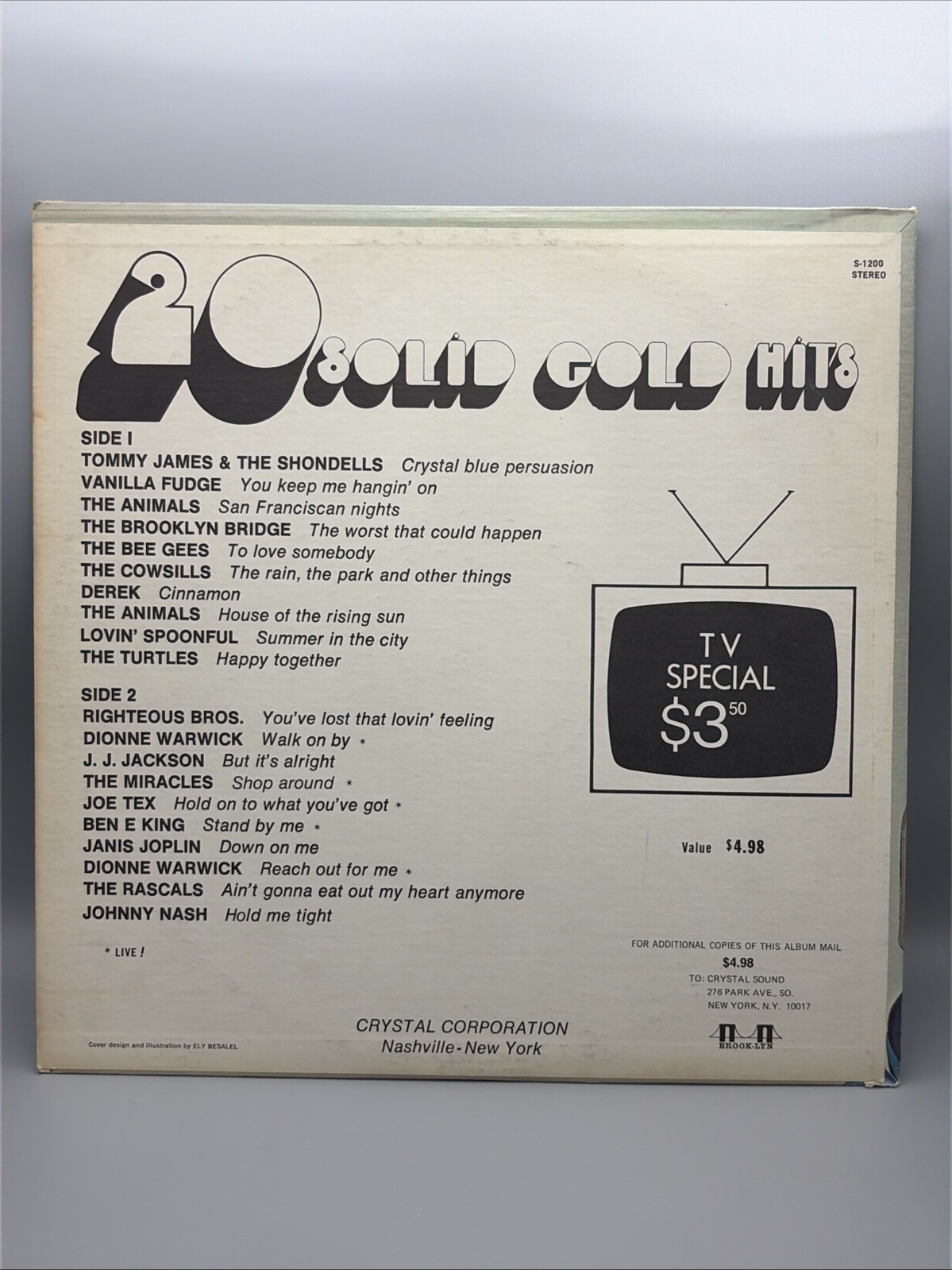 20 Solid Gold Hits Various Artists Crystal Corp S-1200 Stereo 1969