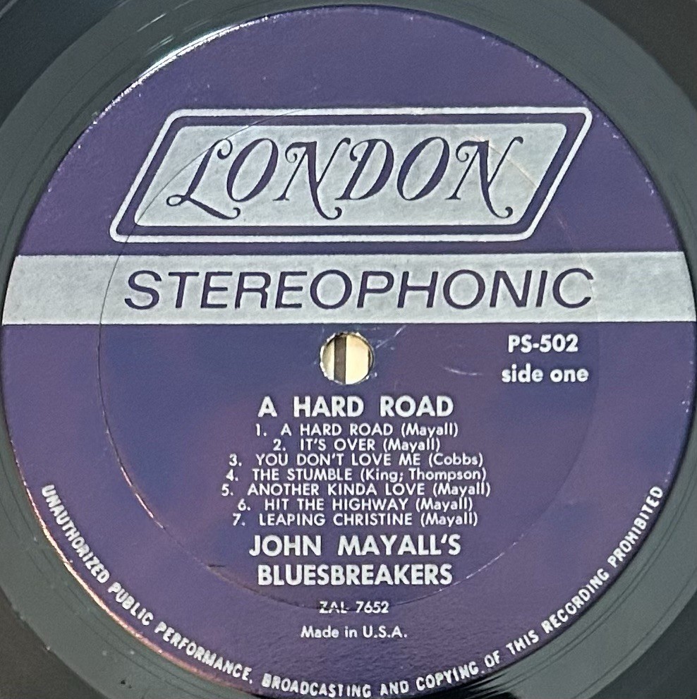JOHN MAYALL BLUESBREAKERS “A Hard Road” PS-502 1967 COVER IS VG / VINYL IS VG+