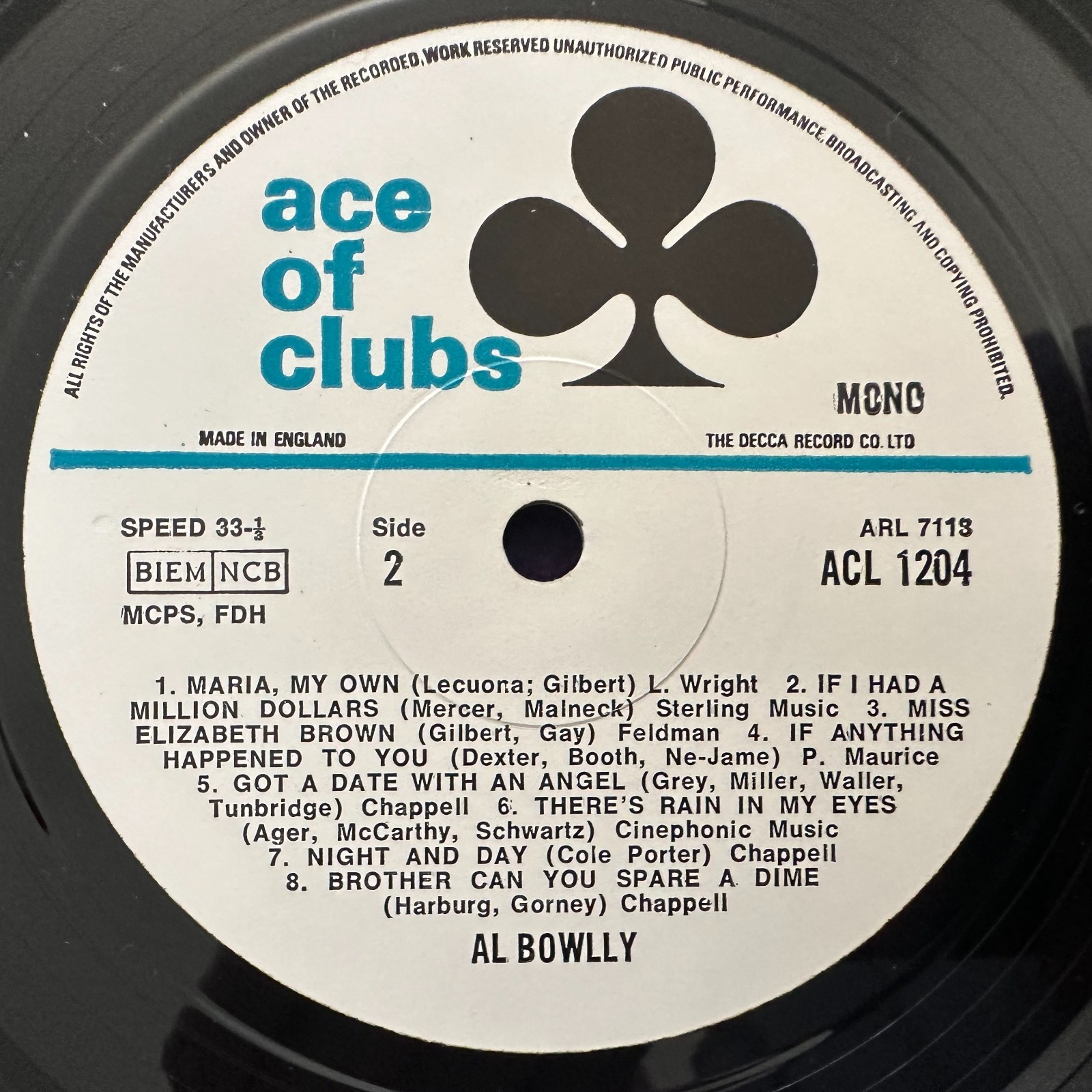 UK ~ AL BOWLLY The Ambassador of Song LP ’66 ACE OF CLUBS ACL Mono TESTED NM