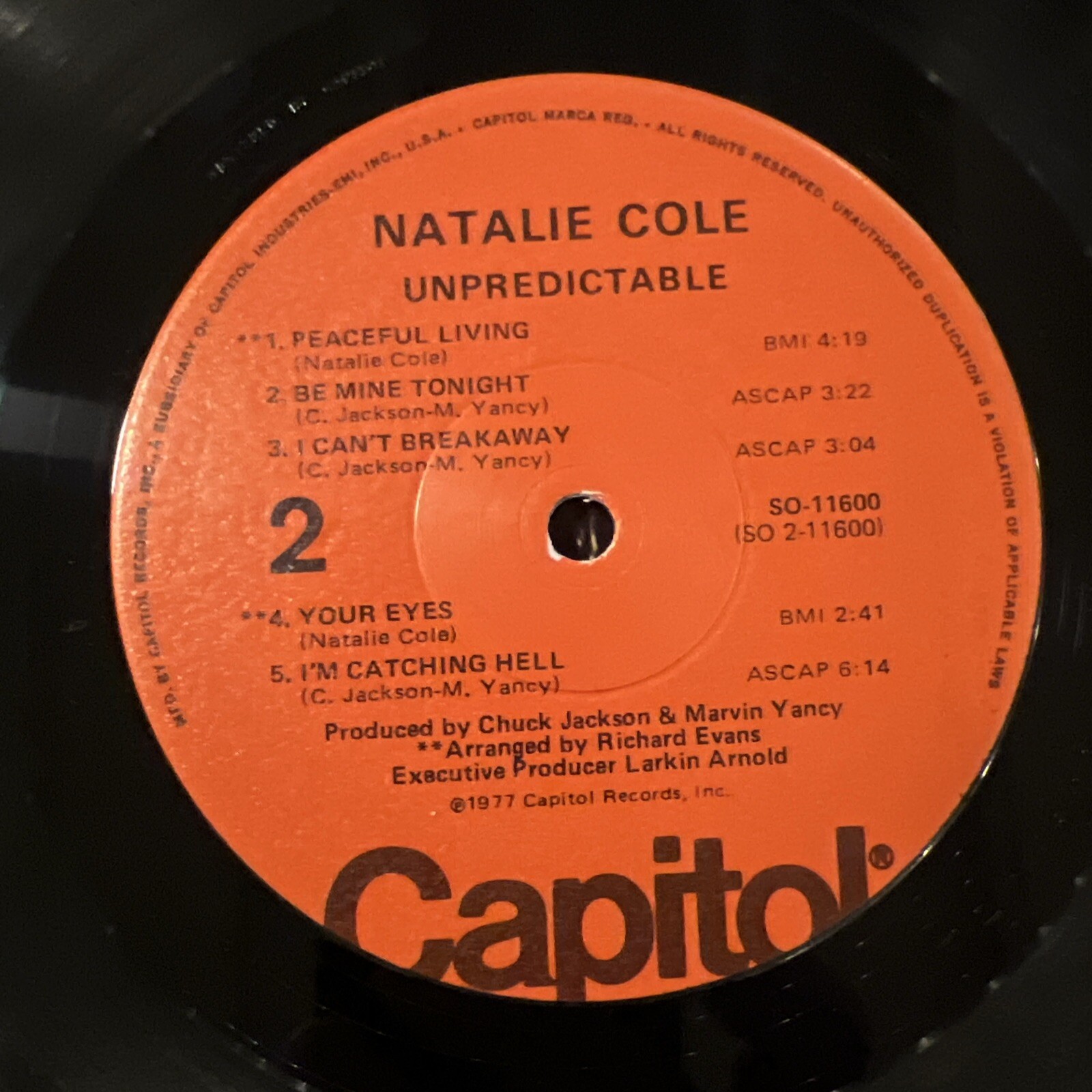 Natalie Cole Unpredictable LP 1977 Capitol Records SO-11600 VG+/VG+