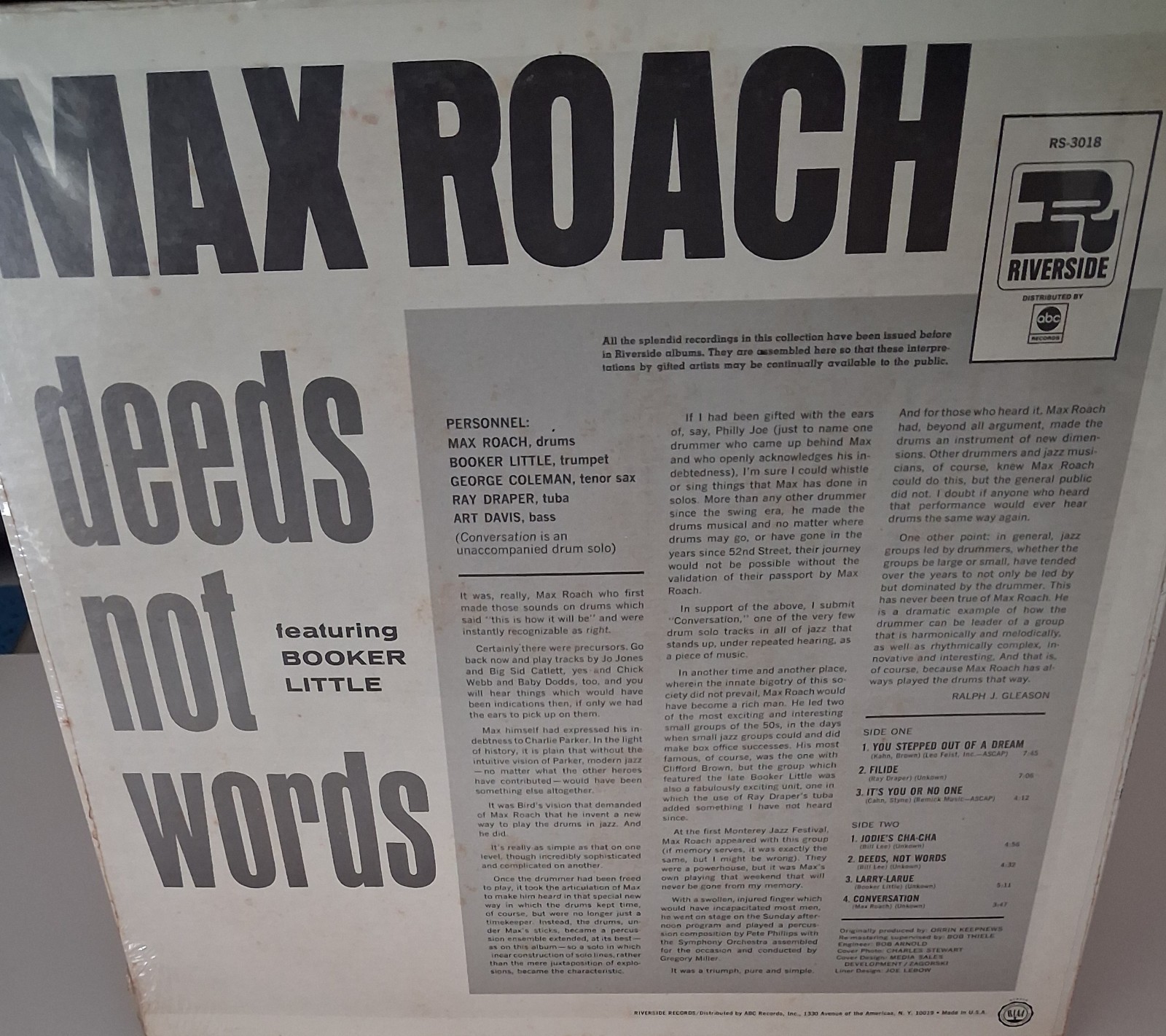 Max Roach “Deeds Not Words” SEALED RIVERSIDE Booker Little~RE 1968 Promo Pinhole