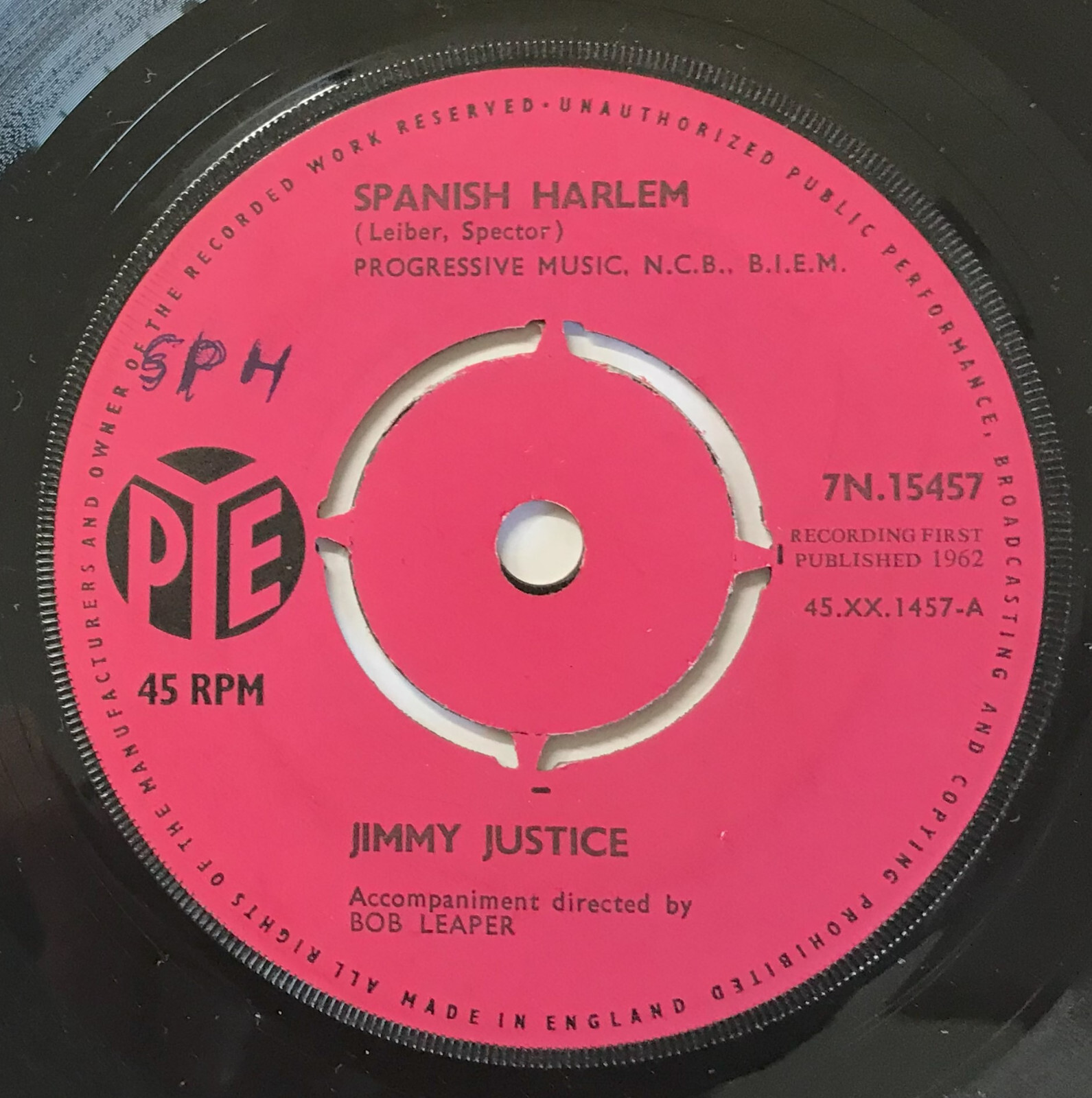 JIMMY JUSTICE – Spanish Harlem / Write Me A Letter .. 1962 Uk Pye 45rpm Single
