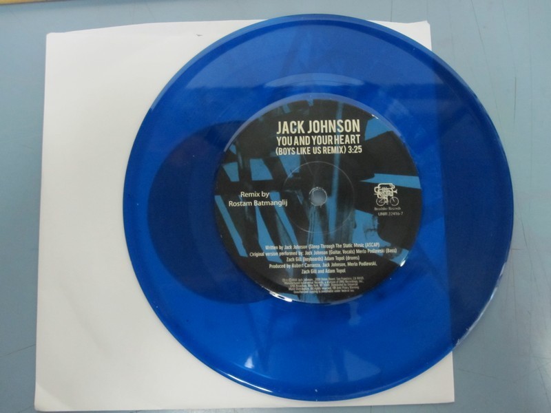 JACK JOHNSON 2010 YOU AND YOUR HEART remix BLUE VINYL ETCHED 45 New Old Stock