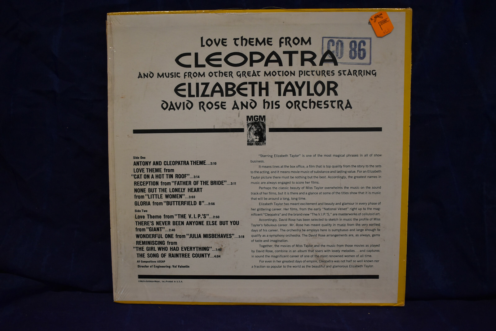 Cleopatra Soundtrack LP Elizabeth Taylor EX/NM