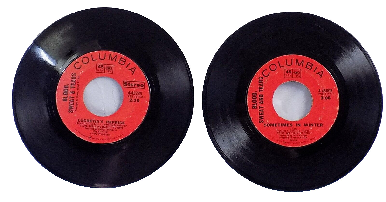 Lot of (2) BLOOD, SWEAT & TEARS 7″ Vinyl 45 Records LUCRETIA MAC EVIL & AND WHEN