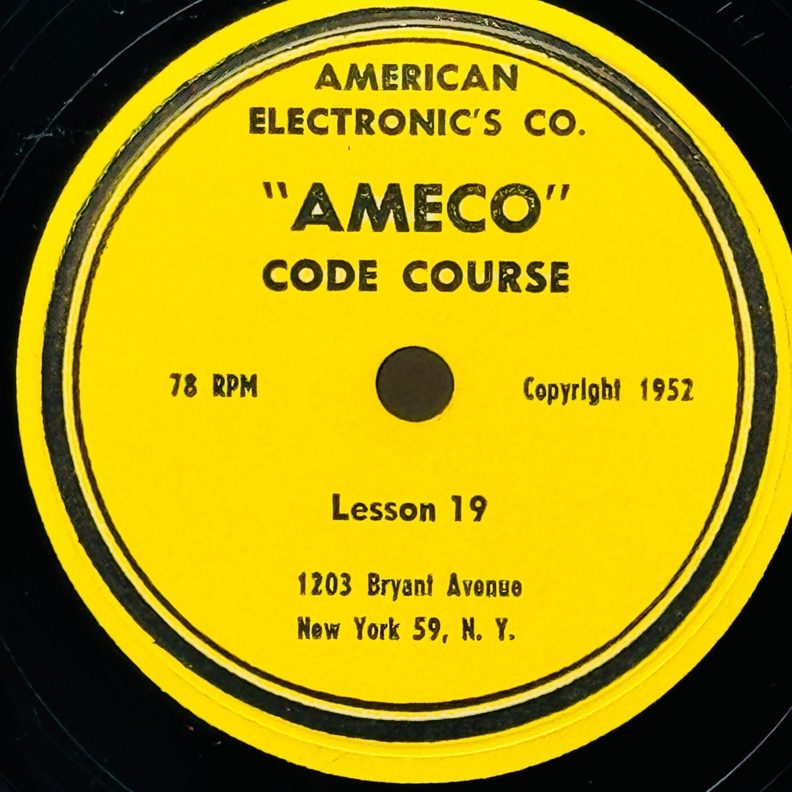 AMECO Code Course Lesson 19 & 20 78rpm 1952 Shellac American Electronics Co. VG