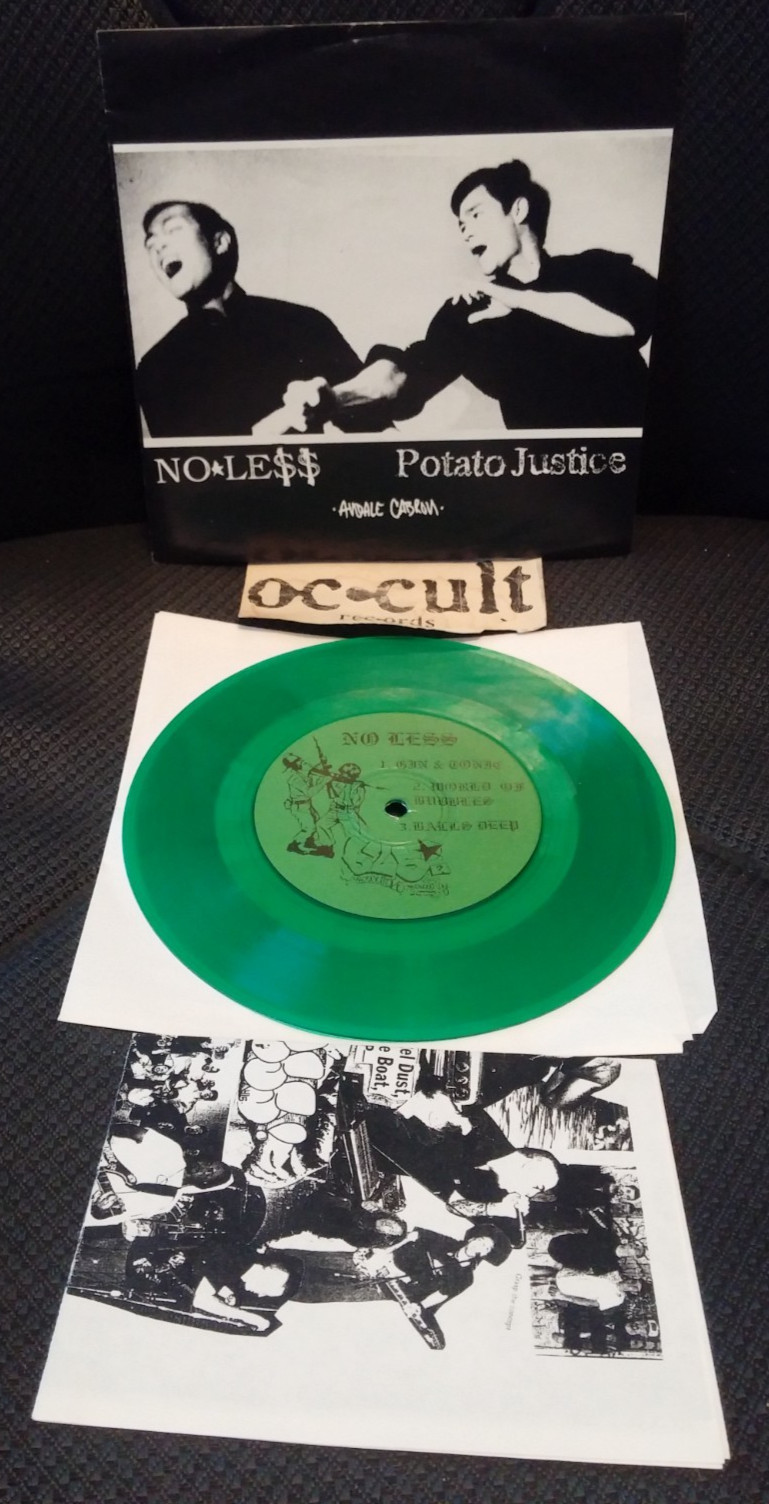 NO LESS 7″ GREEN COLORED VINYL SPLIT 500 MADE GRIND METAL 1998 PLUTOCRACY RARE
