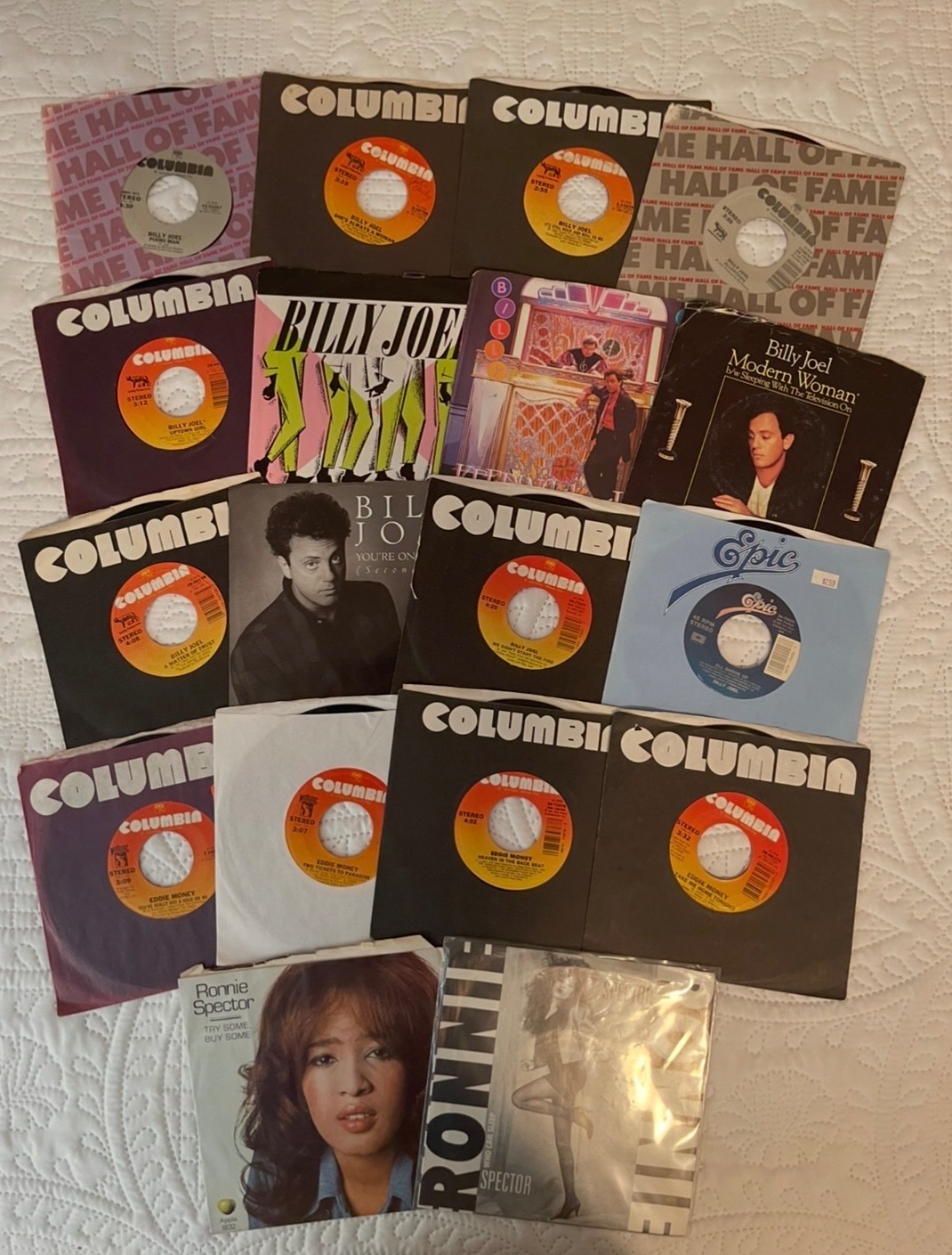 LOT OF 18 BILLY JOEL EDDIE MONEY & RONNIE SPECTOR 45 RPM RECORDS 7 INCH VG