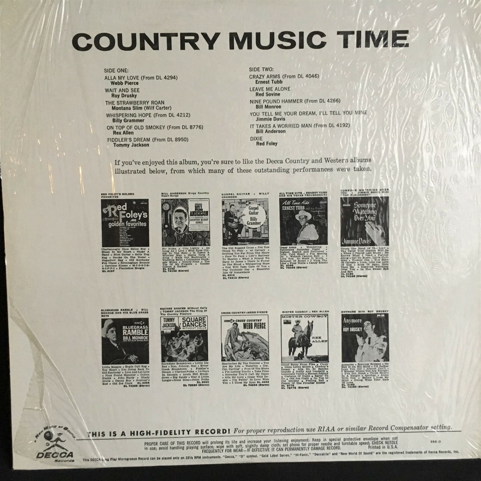 Monroe Pierce Country Music Time VG+ Shrink DECCA DL34057 Record PET RESCUE