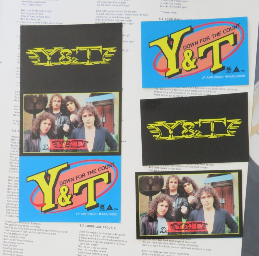 Y&T DOWN FOR THE COUNT JAPAN VINYL PRESS,OBI, INSERT + 2 SETS OF UNUSED STICKERS