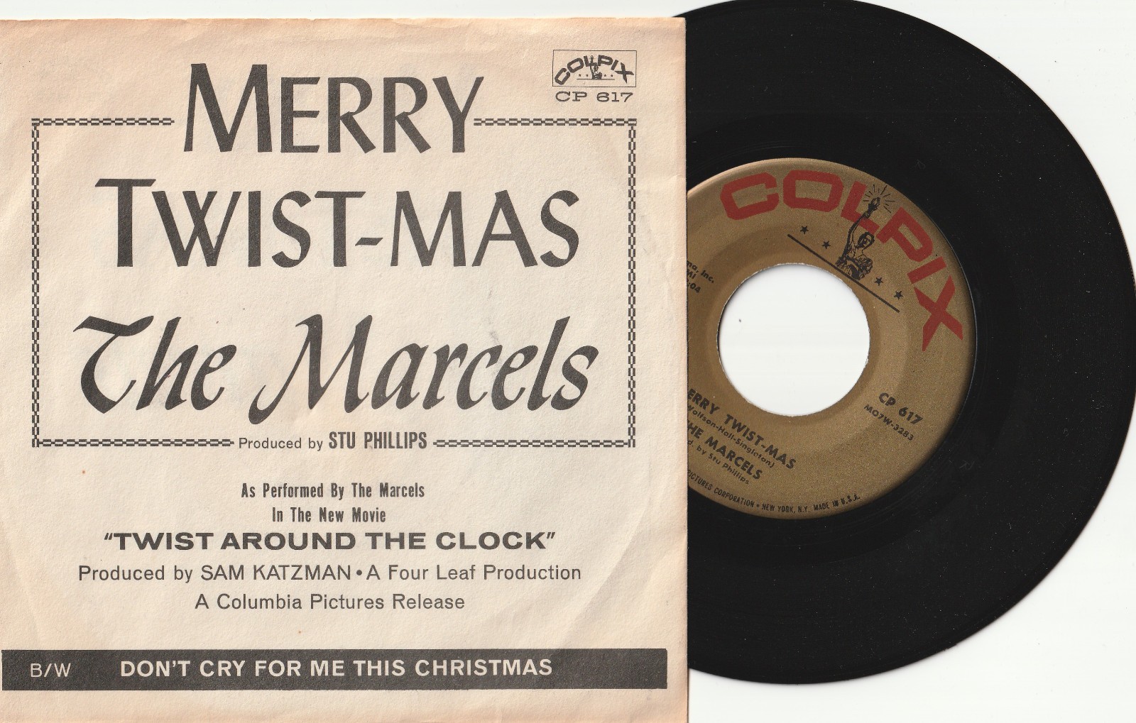 MARCELS 45 rpm record w/ Christmas sleeve MERRY TWIST-MAS
