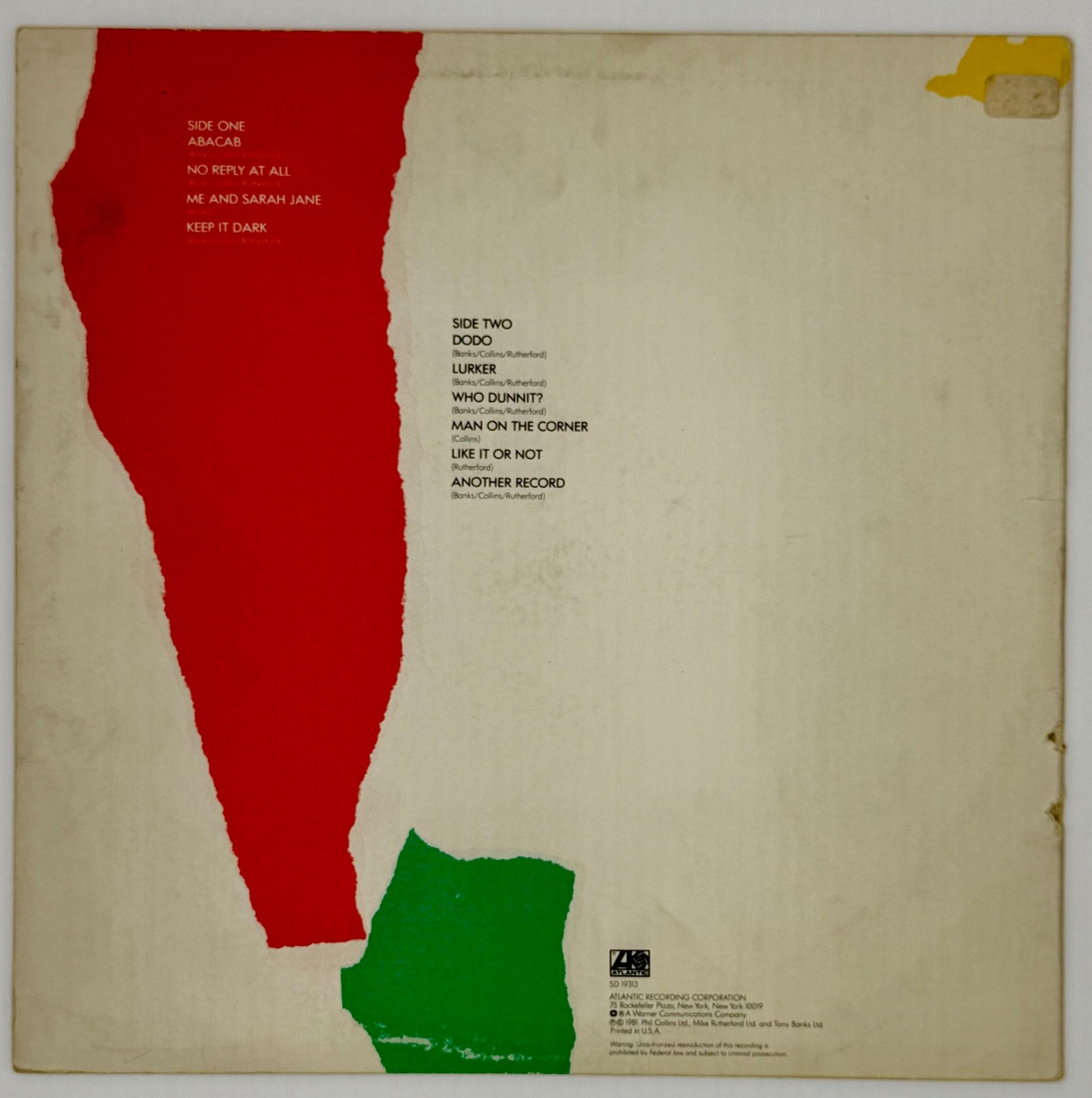 GENESIS – Abacab 1981 Vinyl LP Atlantic ATL-19313, Phil Collins VG+