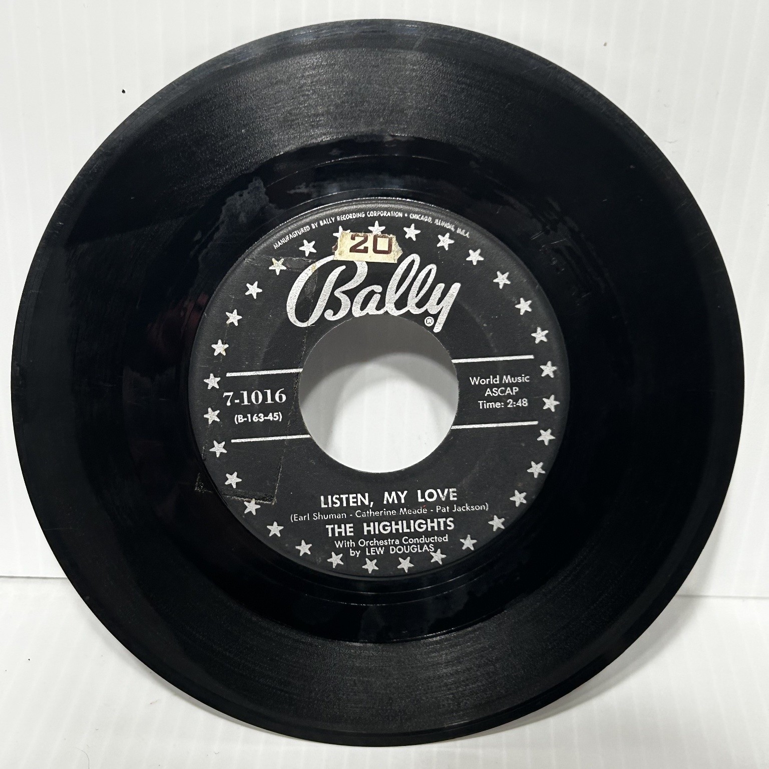 The Highlights – Listen, My Love 7″ Single 1957 Bally Doo Wop Pop 45 RPM