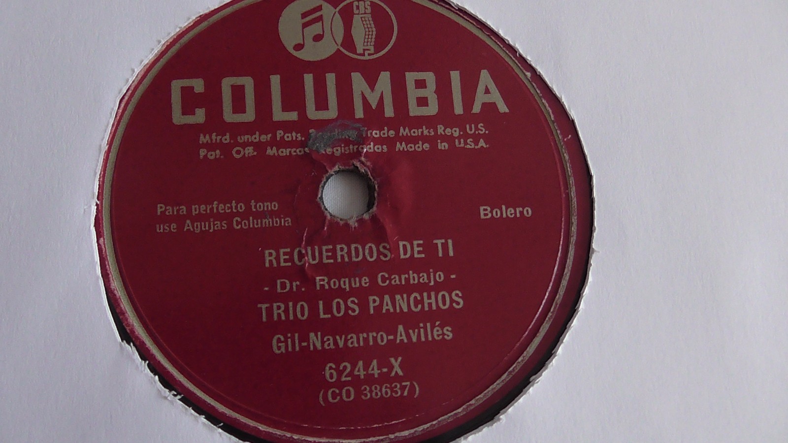Trio Los Panchos – 78rpm single 10-inch – Columbia #6244-X Parece Que Va A Llove