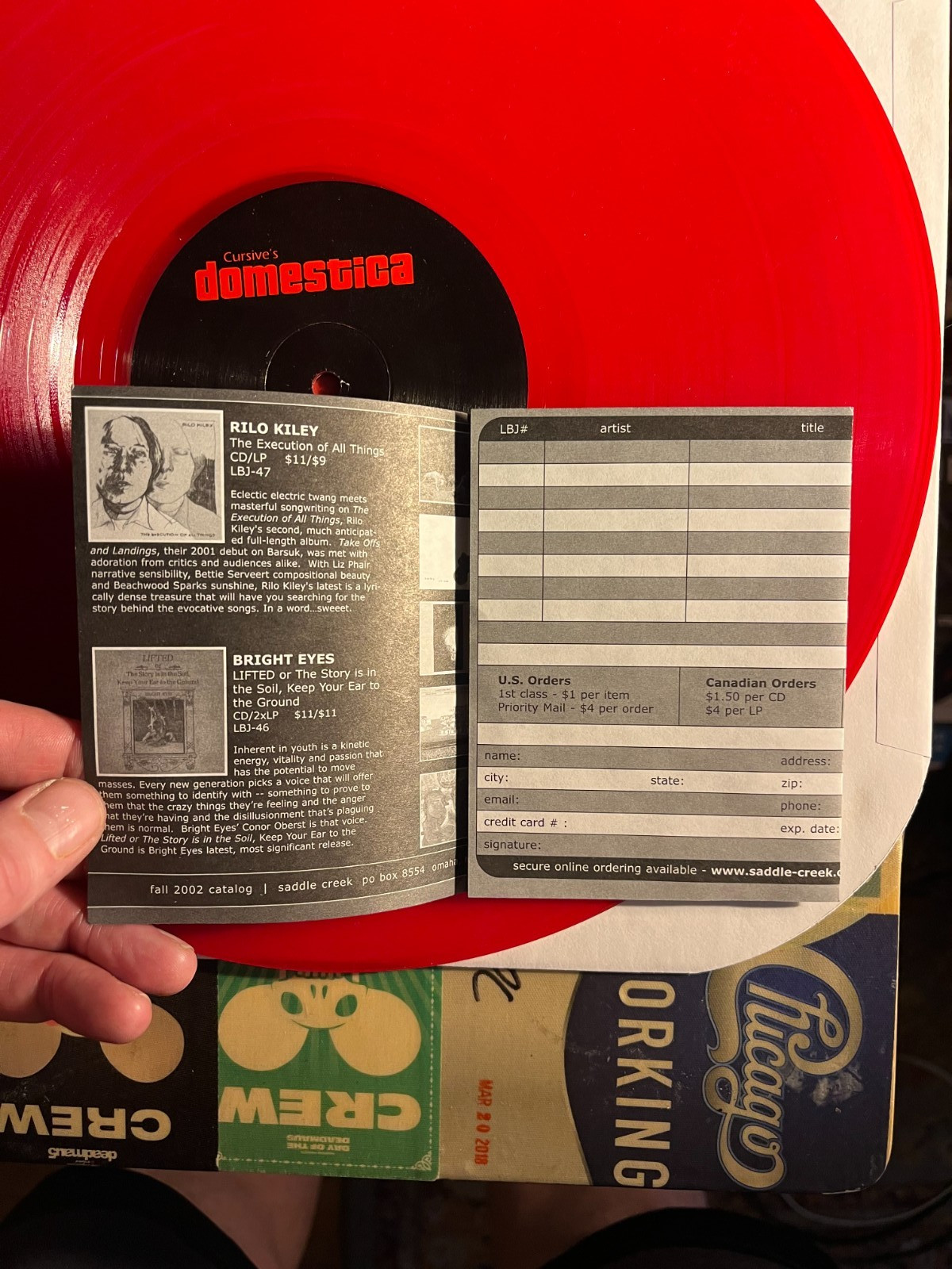 Cursive “Domestica” LP – 12″ Translucent Red Vinyl – Saddle Creek 2000