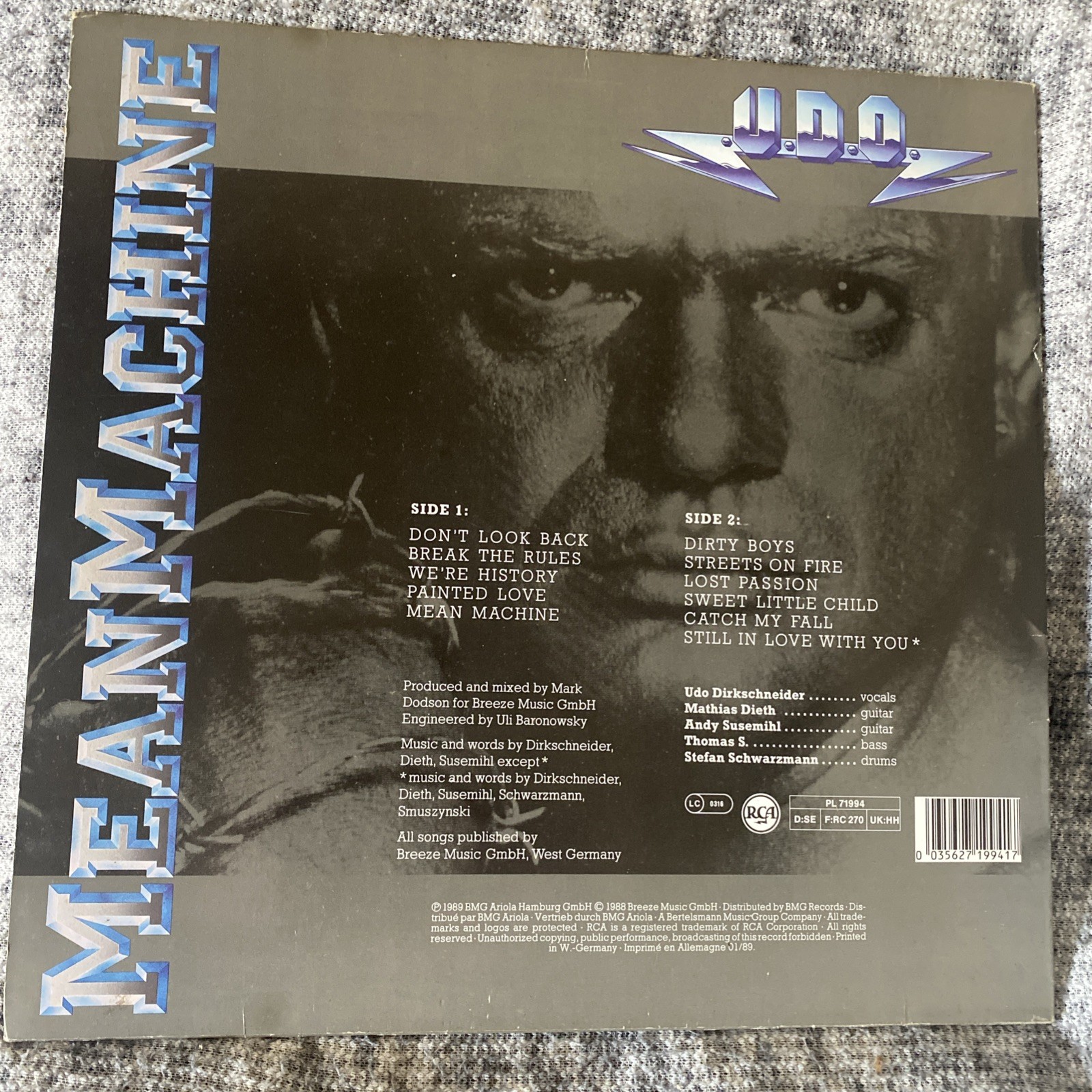 U.D.O. .. METAL MACHINE LP . 1989 ORIGINAL WITH INNER