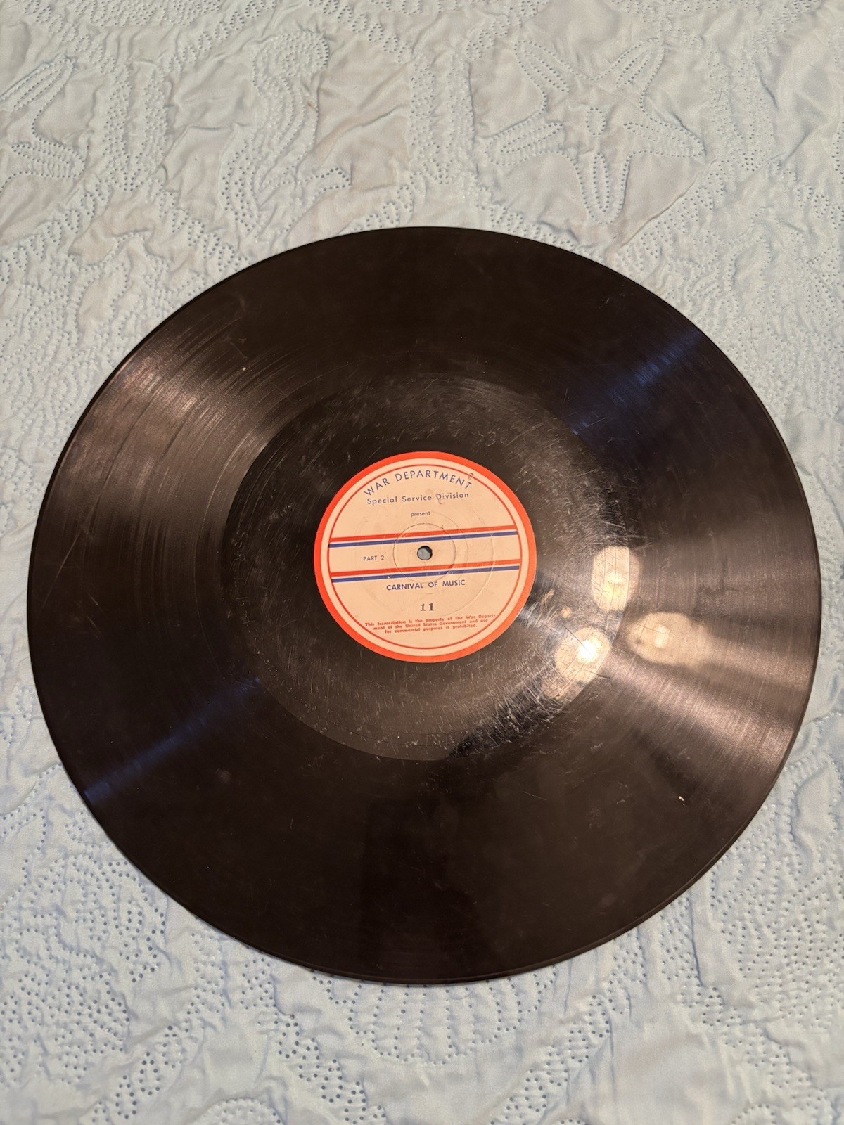 WWII War Department Carnival of Music #11 Radio Transcription Disc 16” Untested
