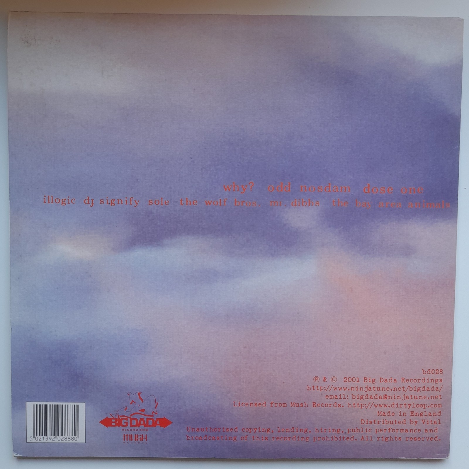 cLOUDDEAD, “cLOUDDEAD” 3xLP First Pressing Vinyl, Big Dada, UK, BD028, 2001, VG+