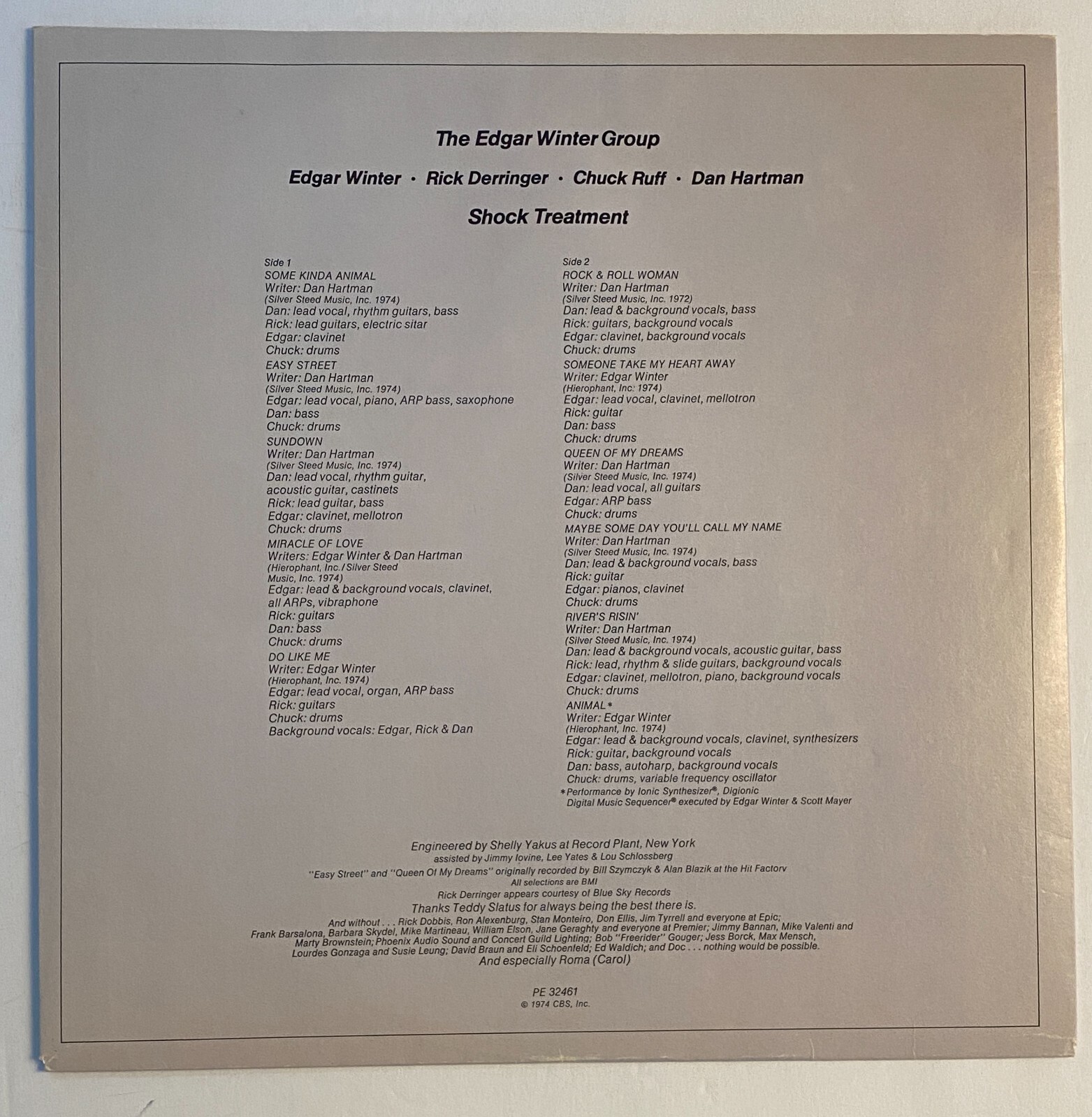The Edgar Winter Group Shock Treatment 1974 Epic PE 32461 Hard Rock VG+