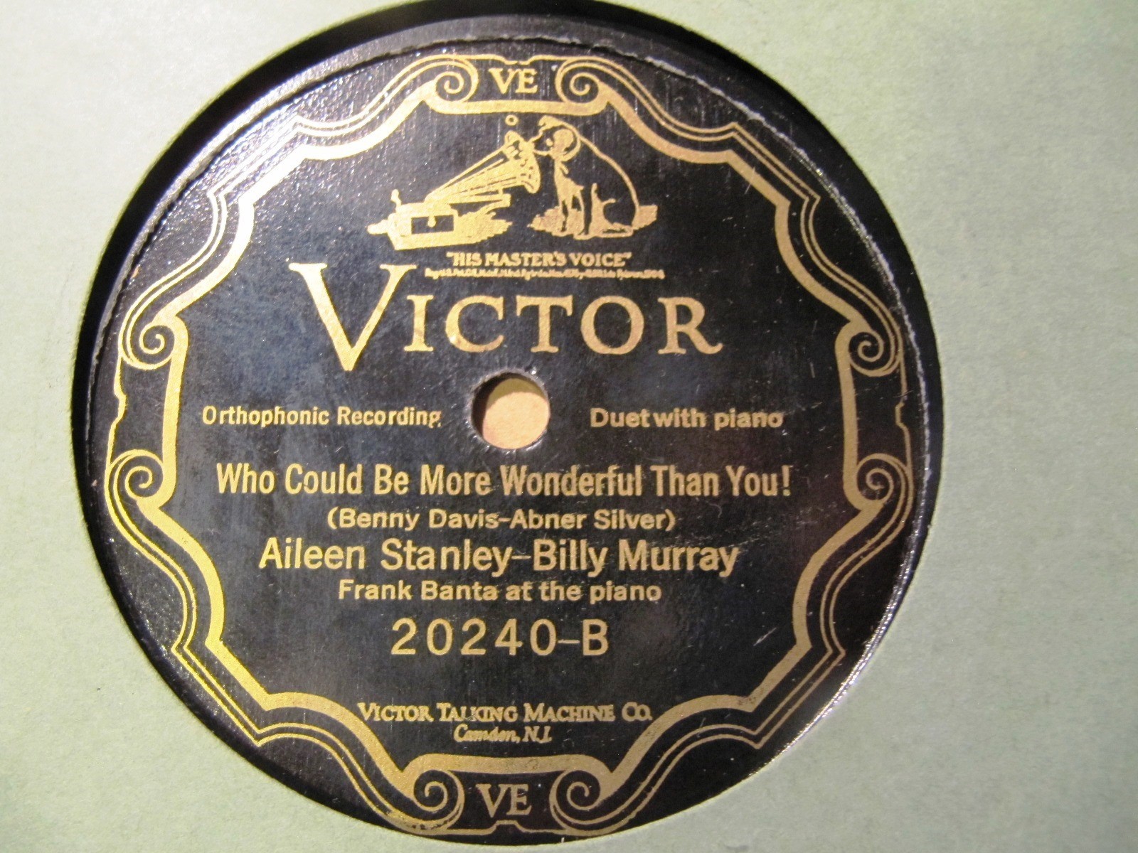 1926 BILLY MURRAY Aileen Stanley More Wonderful than you FRANK BANTA PIANO 20240