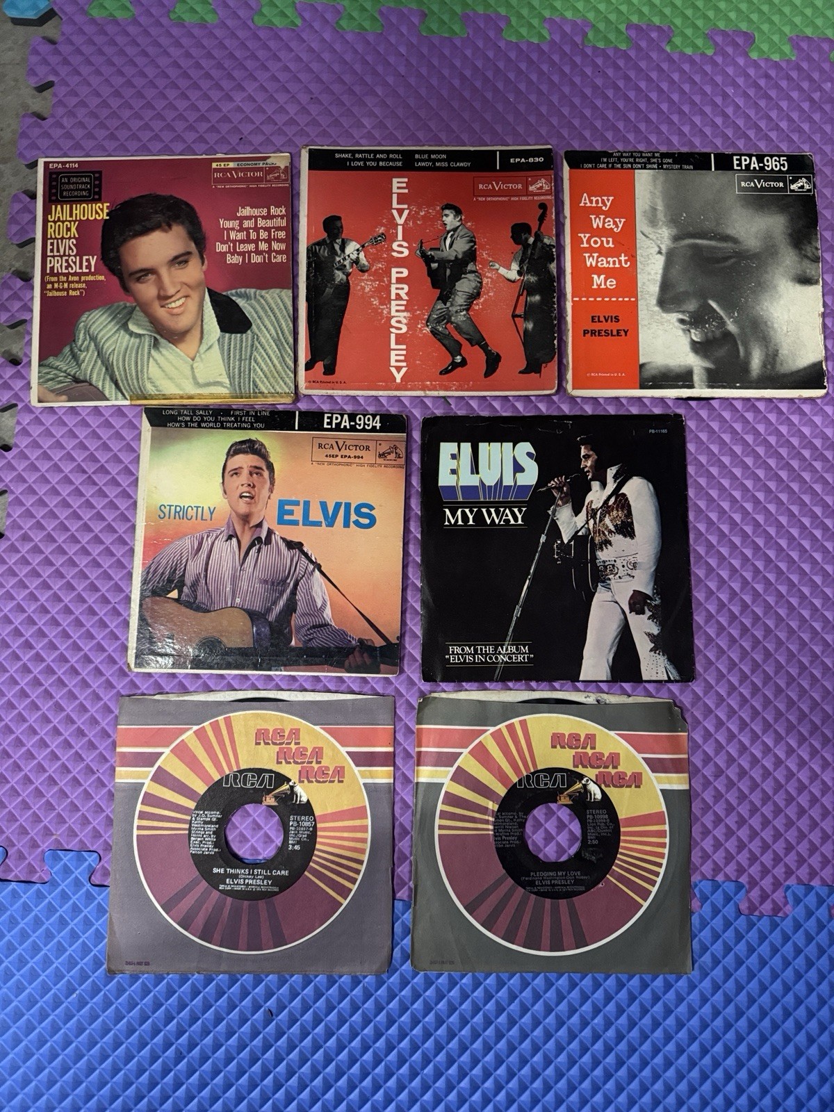 Lot Of 7 Vintage Elvis Presley 45 Records RCA Victor EP Albums Classic