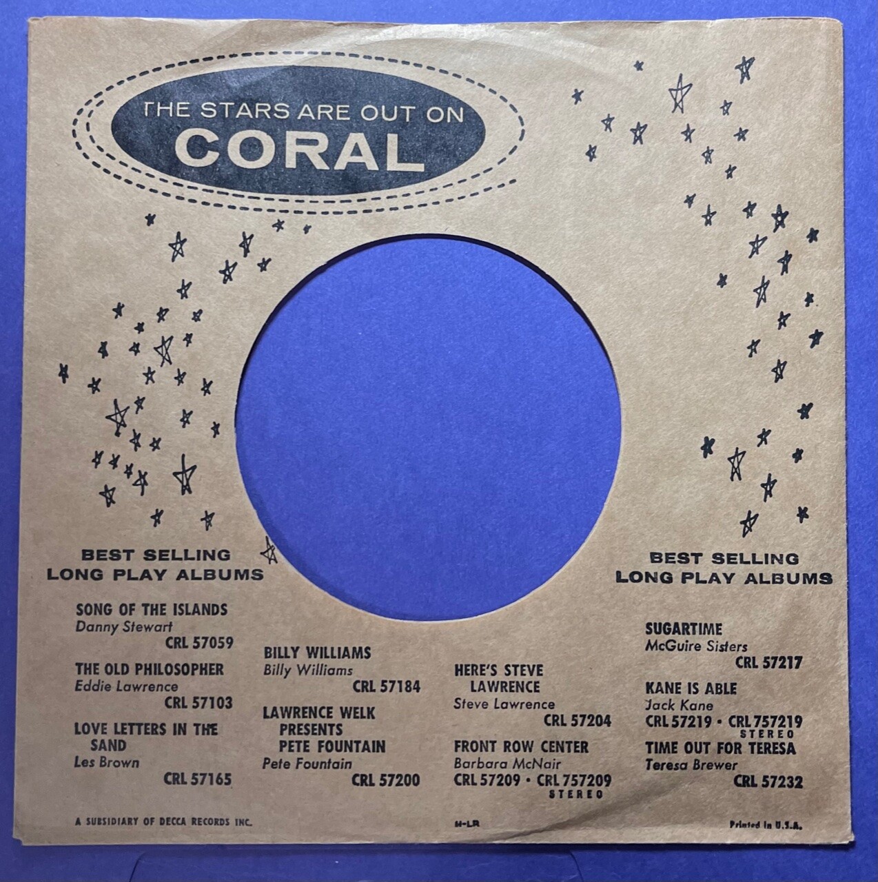 CORAL ORIGINAL 45 RPM COMPANY RECORD PAPER SLEEVE *ONLY* AS SHOWN VERSION 1