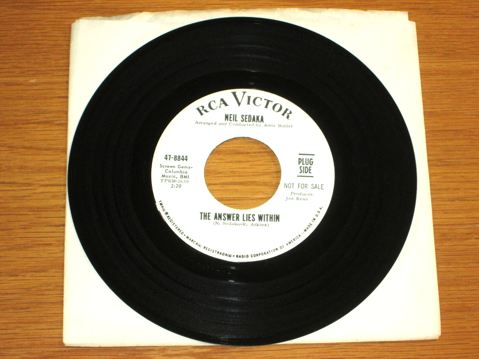 PROMO ROCK n ROLL/POP 45 RPM – NEIL SEDAKA – RCA 47-8844 – “ANSWER LIES WITHIN”