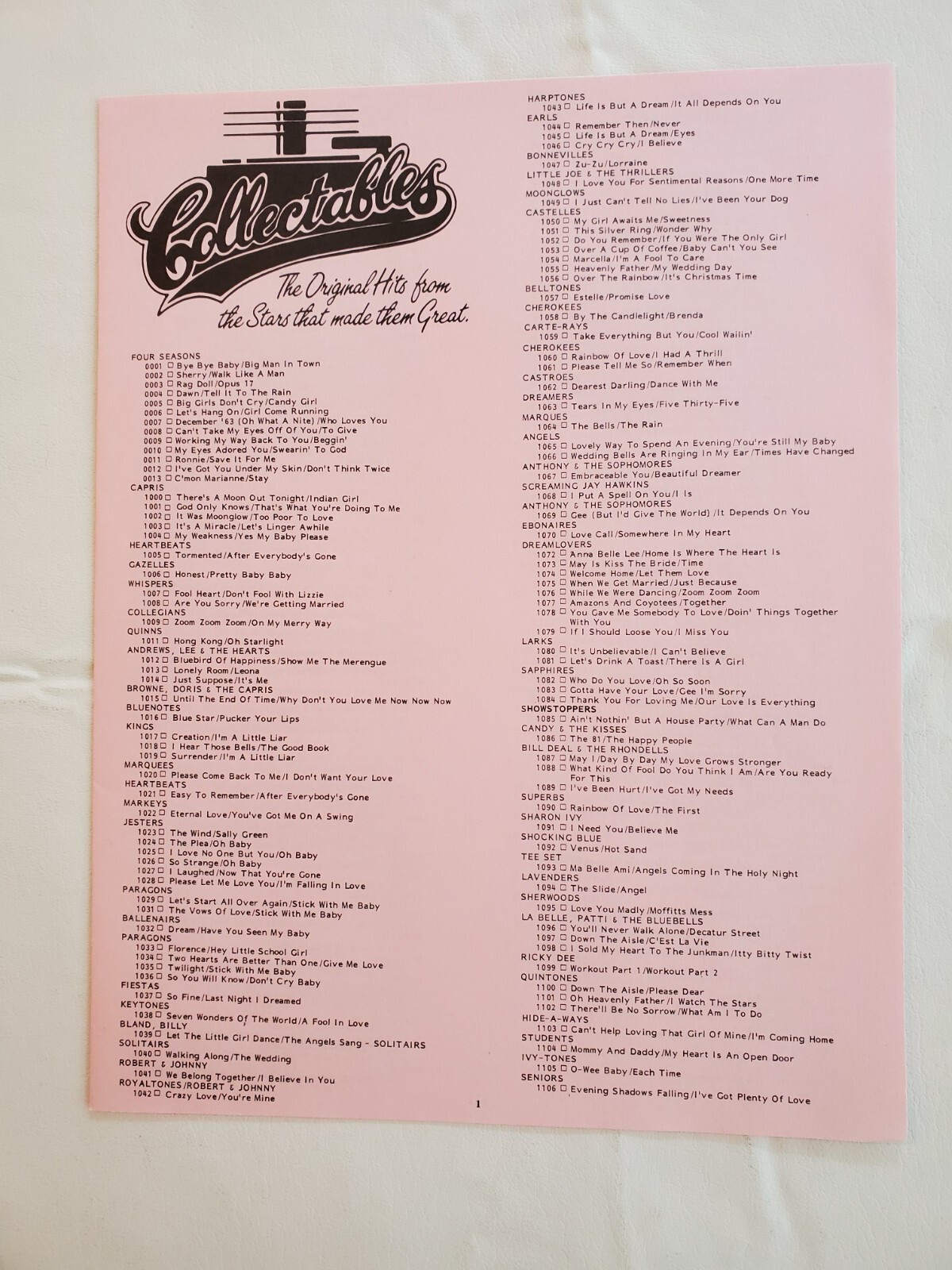 Collectables Record Label Catalog Mail Order Vinyl LP 45 Original Hits