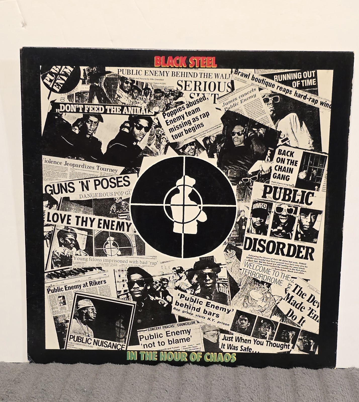 RARE Public Enemy Black Steel in the Hour of Chaos Vinyl 44-68216 VG+ 1989