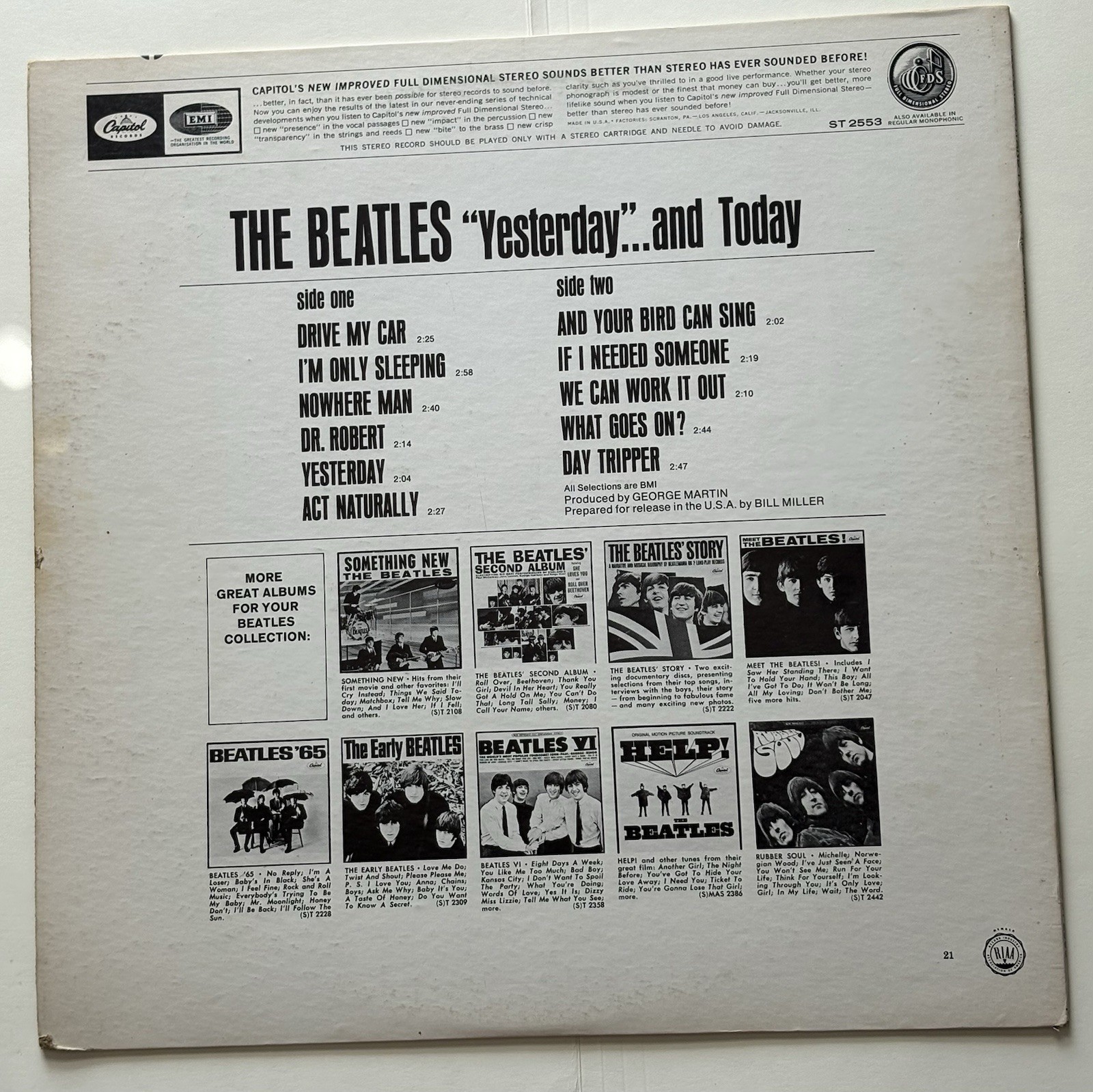 The Beatles Yesterday and Today Vinyl LP Record, T-2553