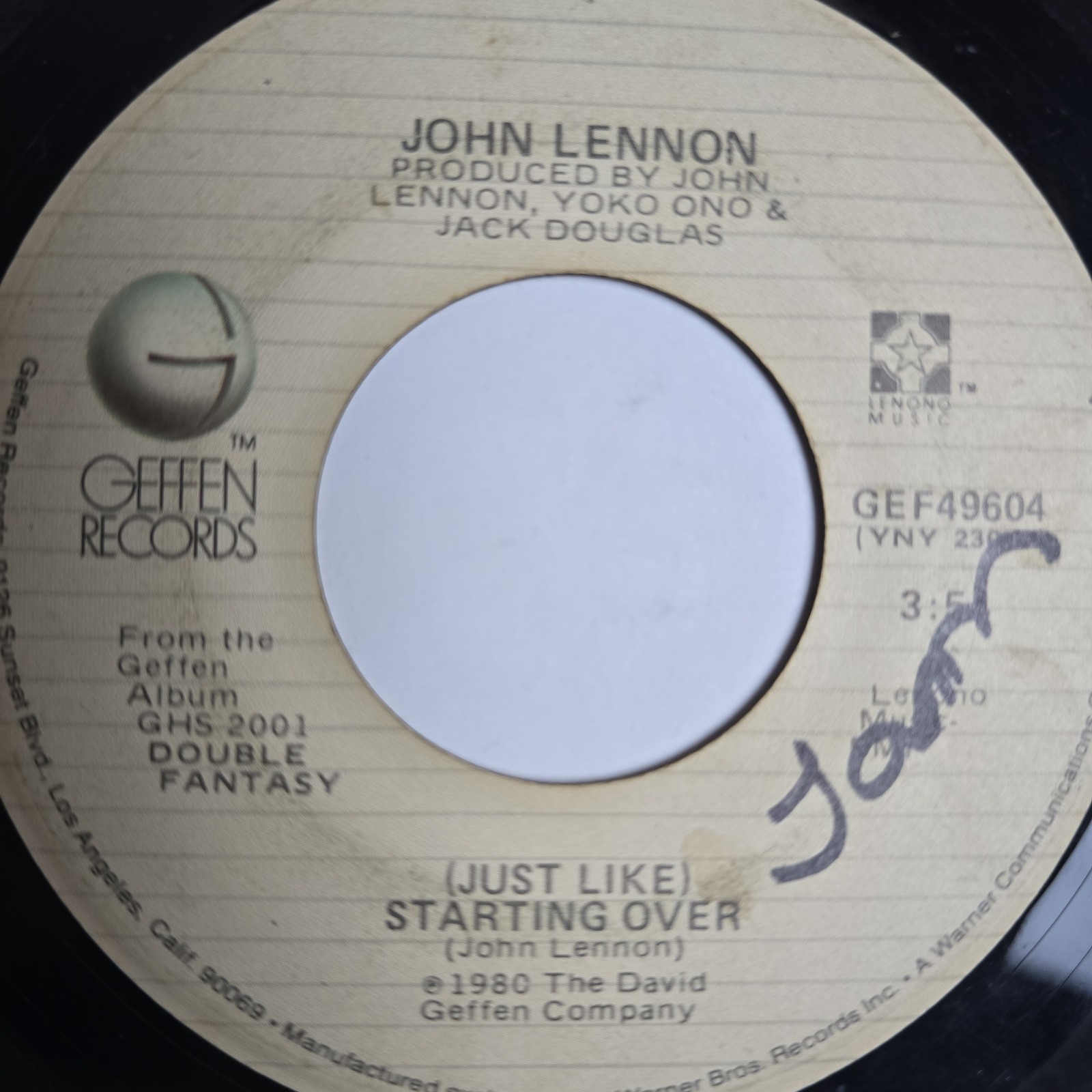 John Lennon Just Like Starting Over/Kiss Kiss Kiss 7” Geffen Records – GEF49604