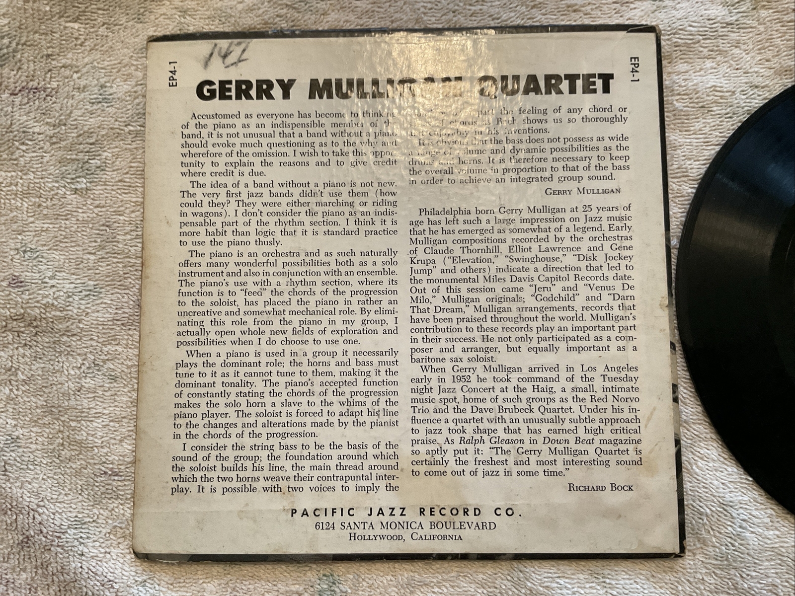 GERRY MULLIGAN QUARTET Pacific Jazz 7″ EP4-1