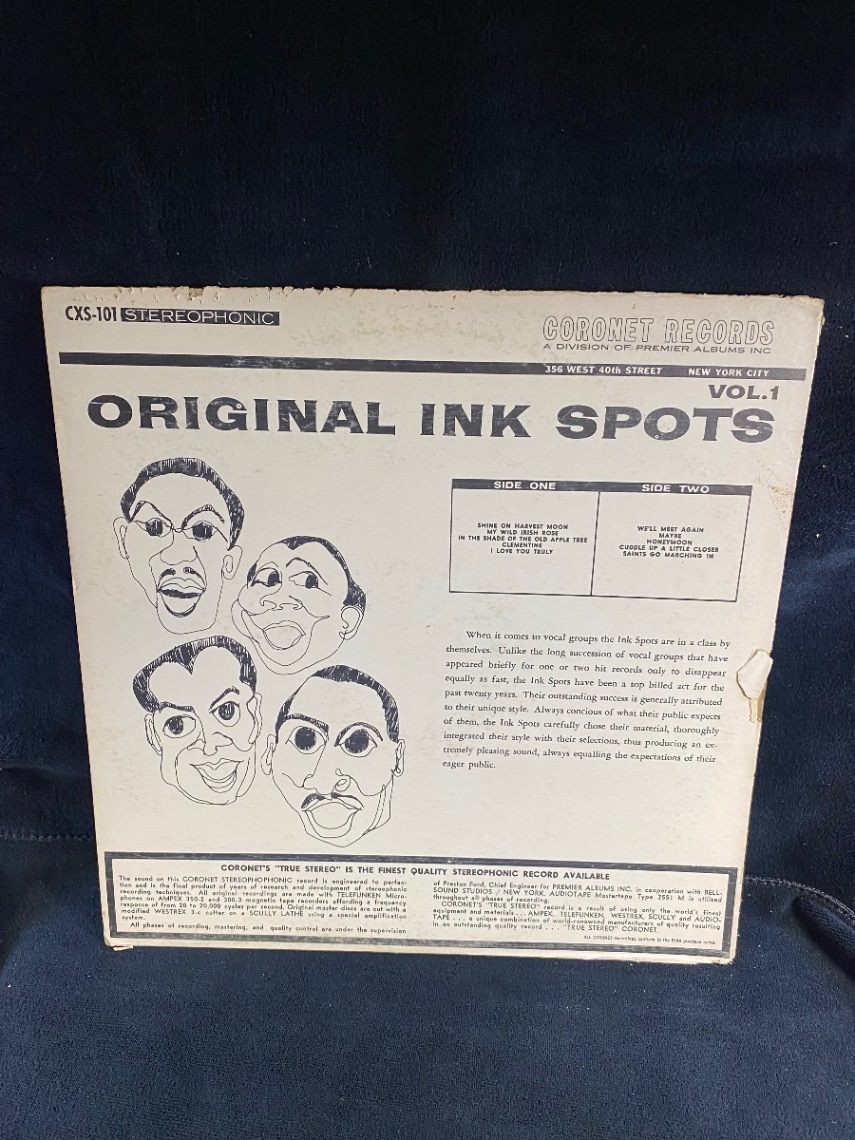 The Ink Spots Original Ink Spots Vol 1 Coronet Records CXS-101 Stereo Vinyl