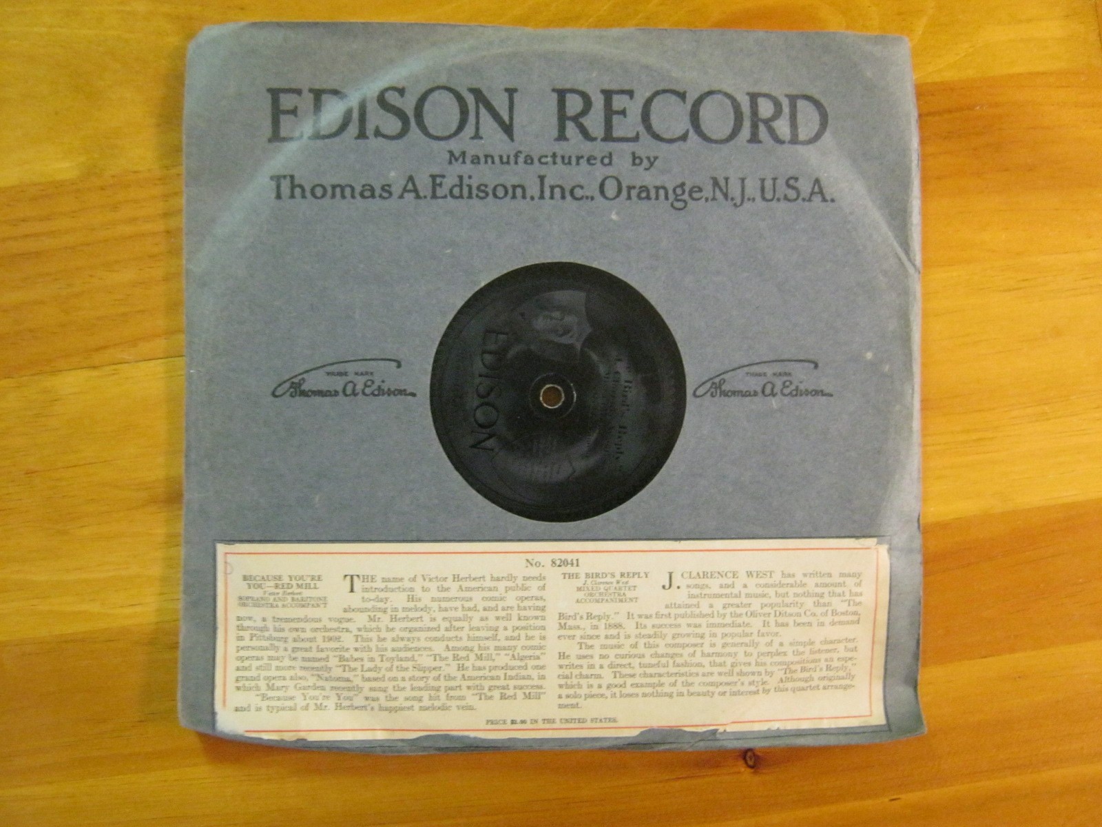 Because You’re Mine Edison Diamond Disk 82041 1913 w/track listed sleeve