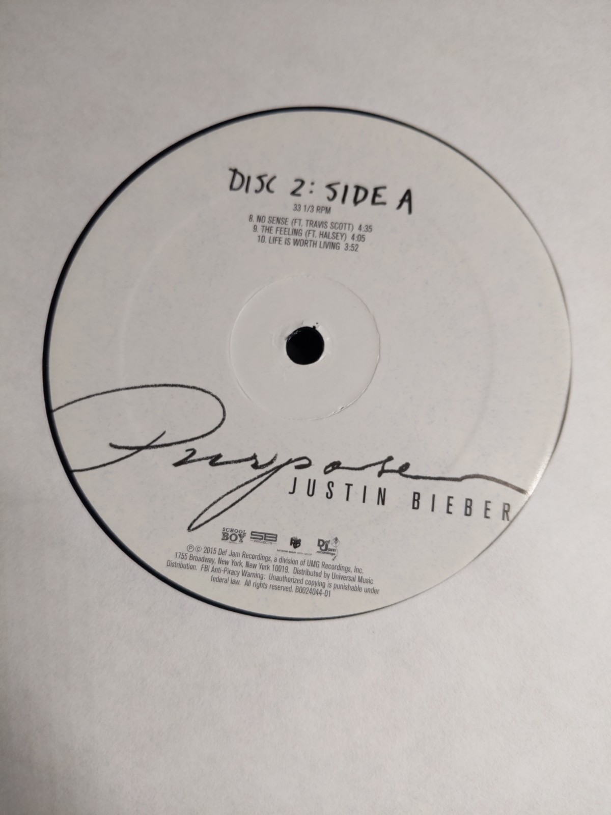Justin Bieber – Purpose – 12″ Double Vinyl Record LP