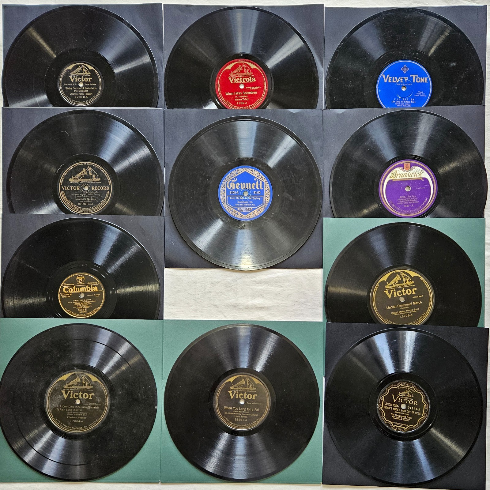 Eleven 78 RPM 10″ Records Lot #ANA: Prewar Popular, Dance, Folk , Happiness Boys