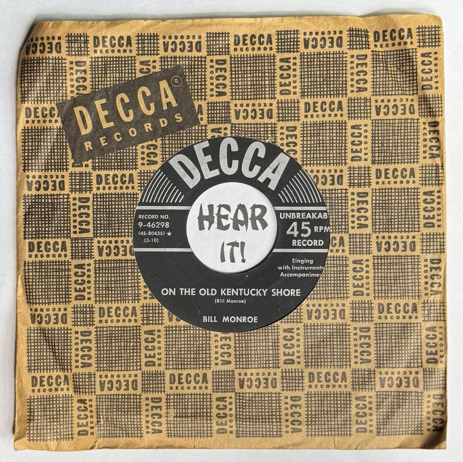 Haunting 50s Bluegrass 45 BILL MONROE On The Old Kentucky Shore / Poison DECCA