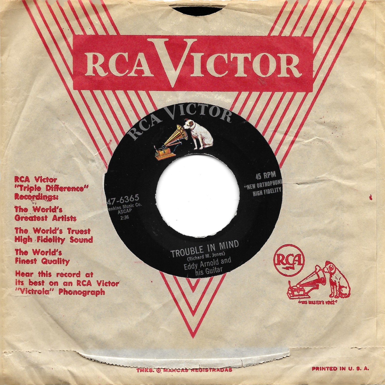 ARNOLD, Eddy (Trouble In Mind) RCA 47-6365 = SUPER VINTAGE NEAR MINT record