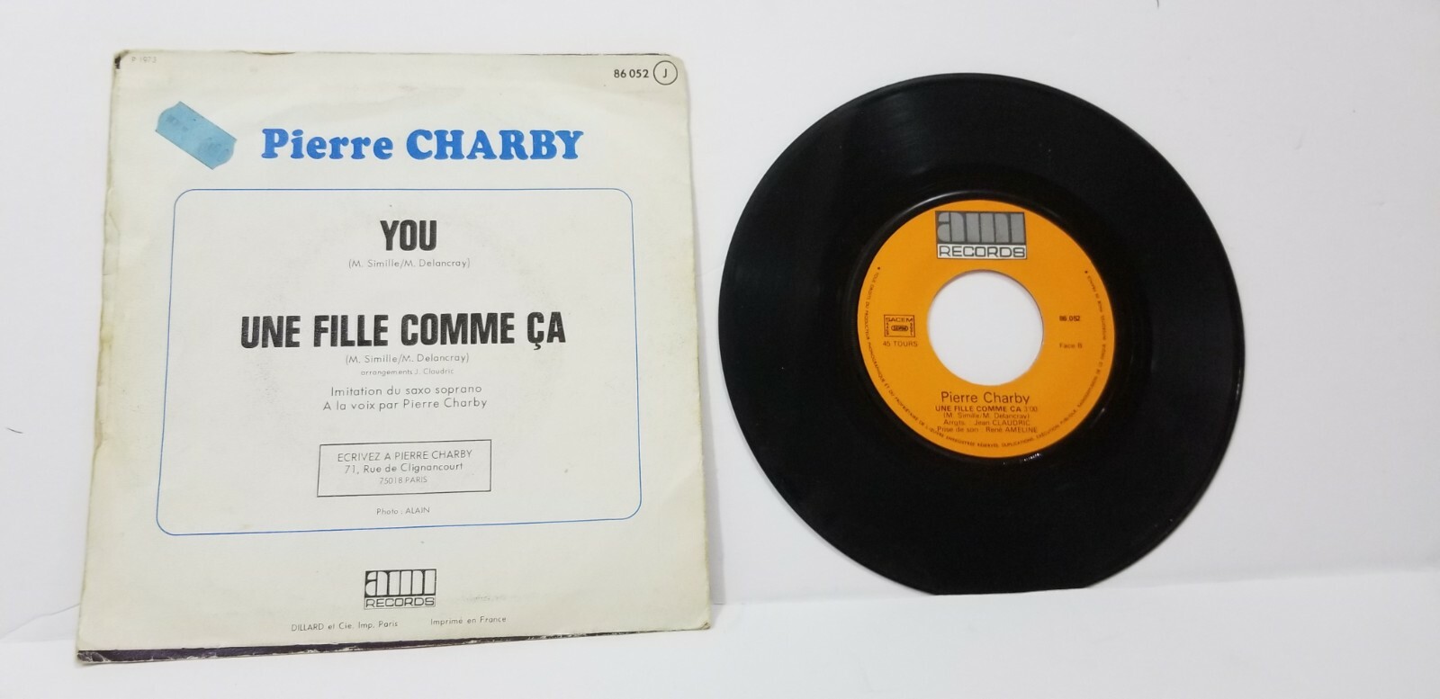 Eurovision PIERRE CHARBY YOU Vtg 1970s French Euro Press 45 Record