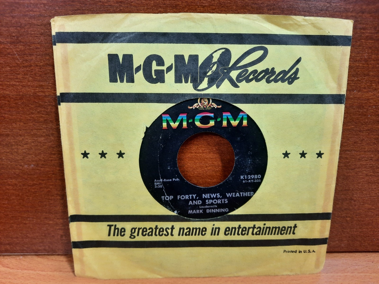 45 / Mark Dinning / 1961 / Top Forty, News, Weather And Sports / Suddenly
