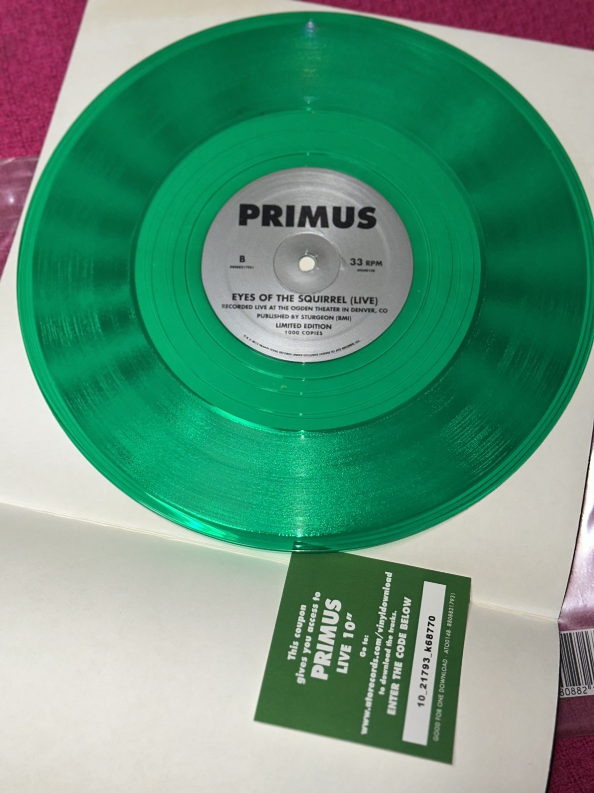 Primus Jillys on Smack Eyes of the Squirrel 10” RSD 2012 Green Naugahyde 2011 LP