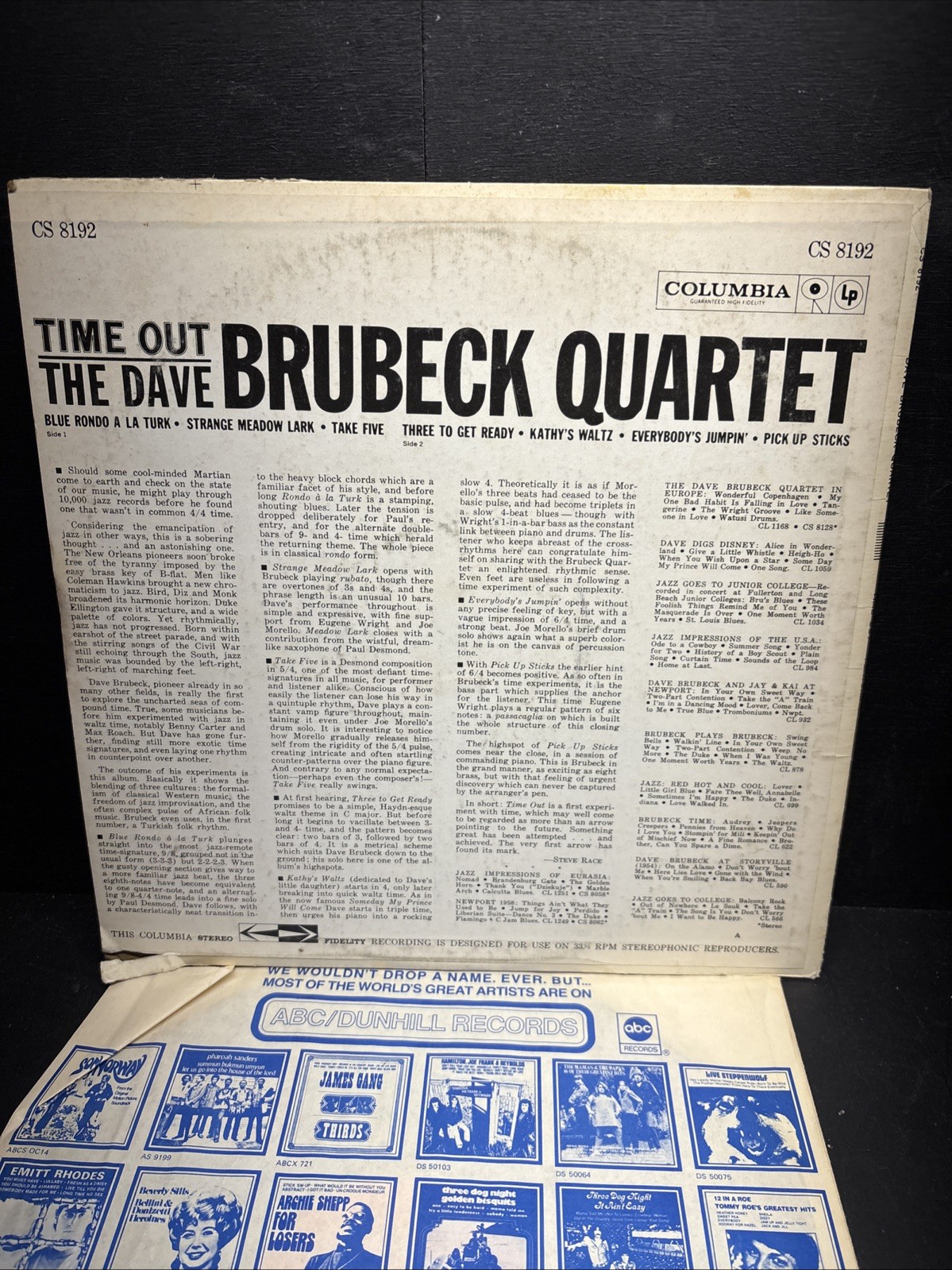 The Dave Brubeck Quartet – Time Out 1961 Columbia CS 8192 Vinyl Take 5 Five