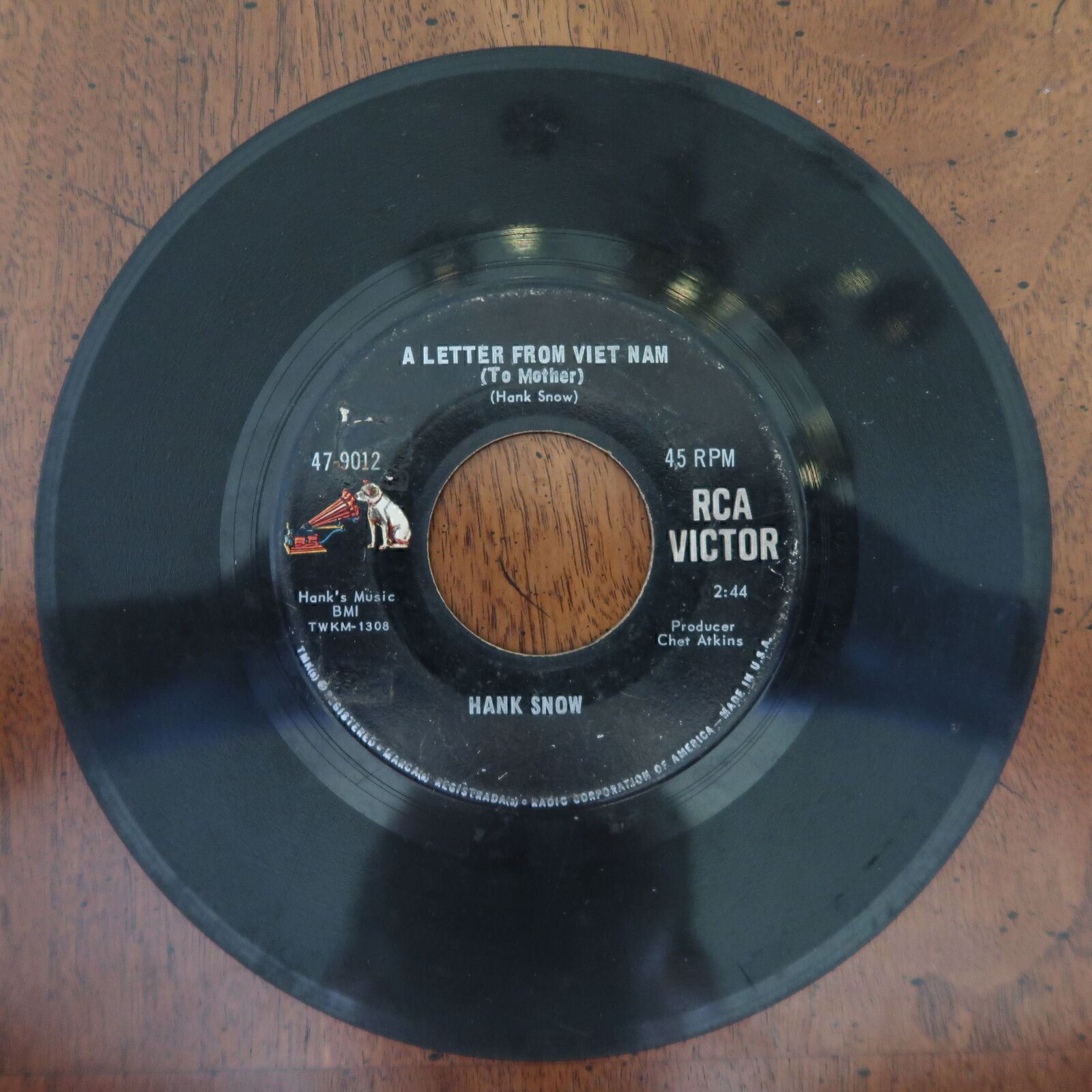 HANK SNOW : A LETTER FROM VIETNAM / HULA LOVE VINYL 45 RCA VG 3-47
