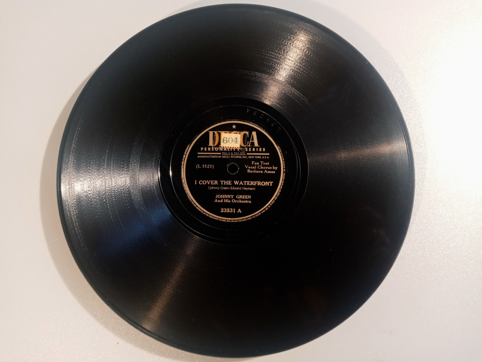 Johnny Green -I Cover The Waterfront / Coquette- Decca 23531 Barbara Ames 78RPM