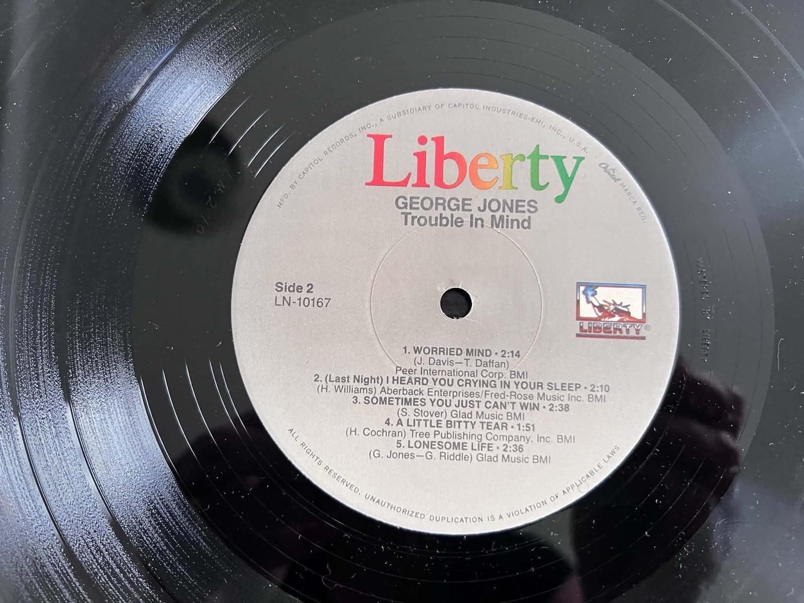 George Jones “Trouble In Mind” LP/Liberty LN-10167 Reissue 1982