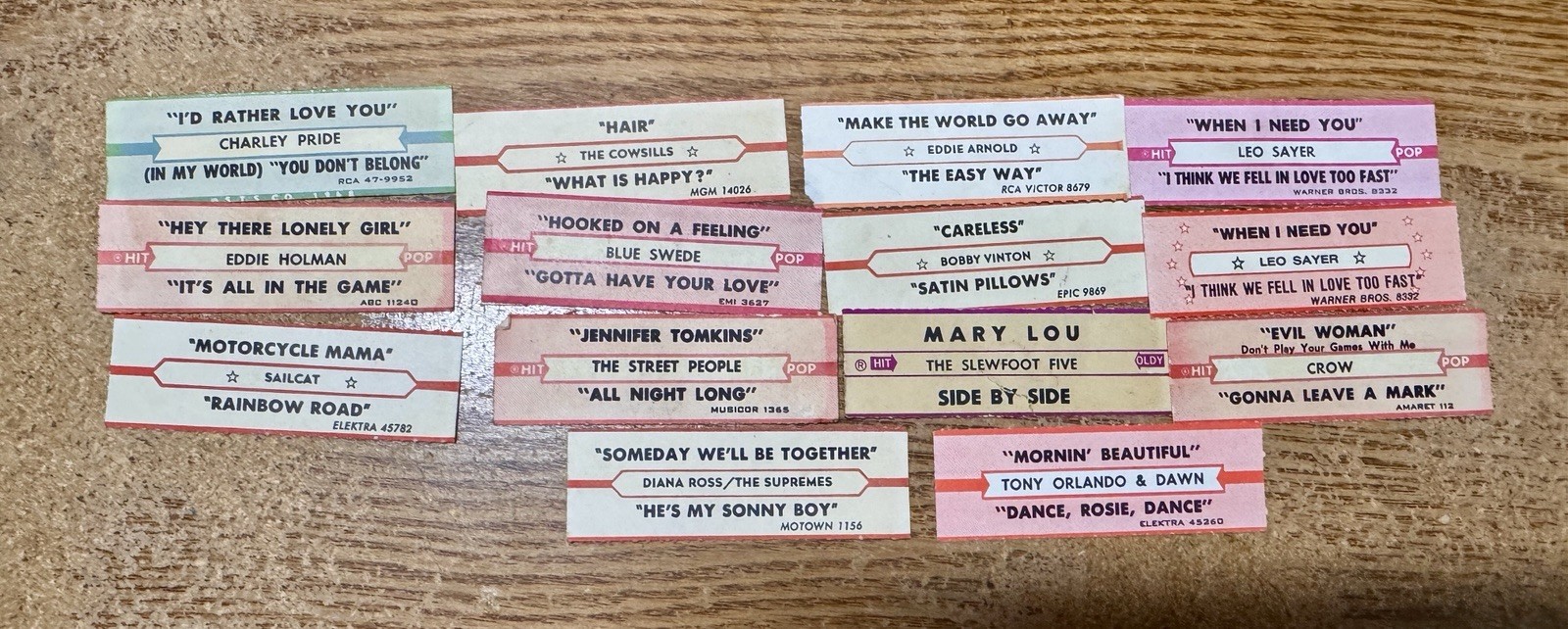 VINTAGE 50,60,70s 14 Authentic RARE Jukebox Strips Assorted Famous Artists