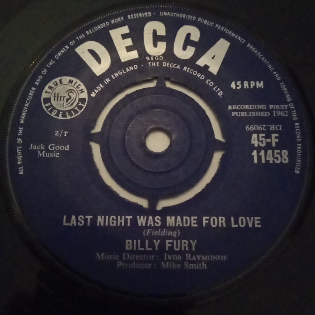 Billy Fury – Last Night Was Made For Love: Decca Records : 1962