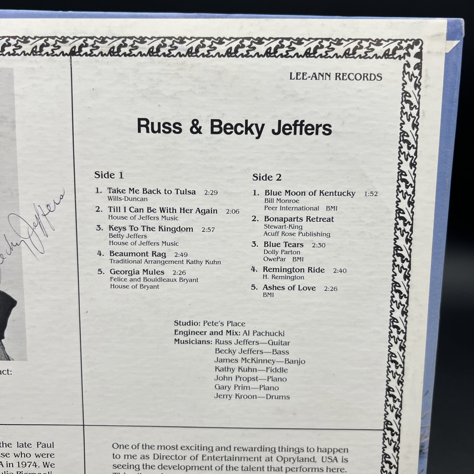 Russ & Becky Jeffers Band Opryland USA LA-1002 SIGNED Kathy Kuhn, Becky Jeffers