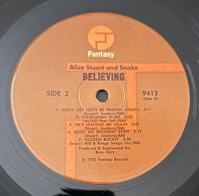 Alice Stuart & Snake – Believing – 1972 Fantasy Records – includes Insert